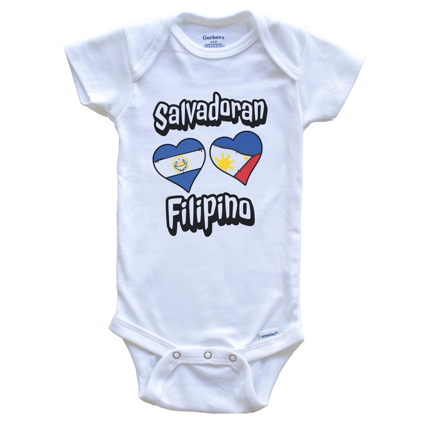 Salvadoran Filipino Flag Heart Combo El Salvador Philippines Baby Bodysuit