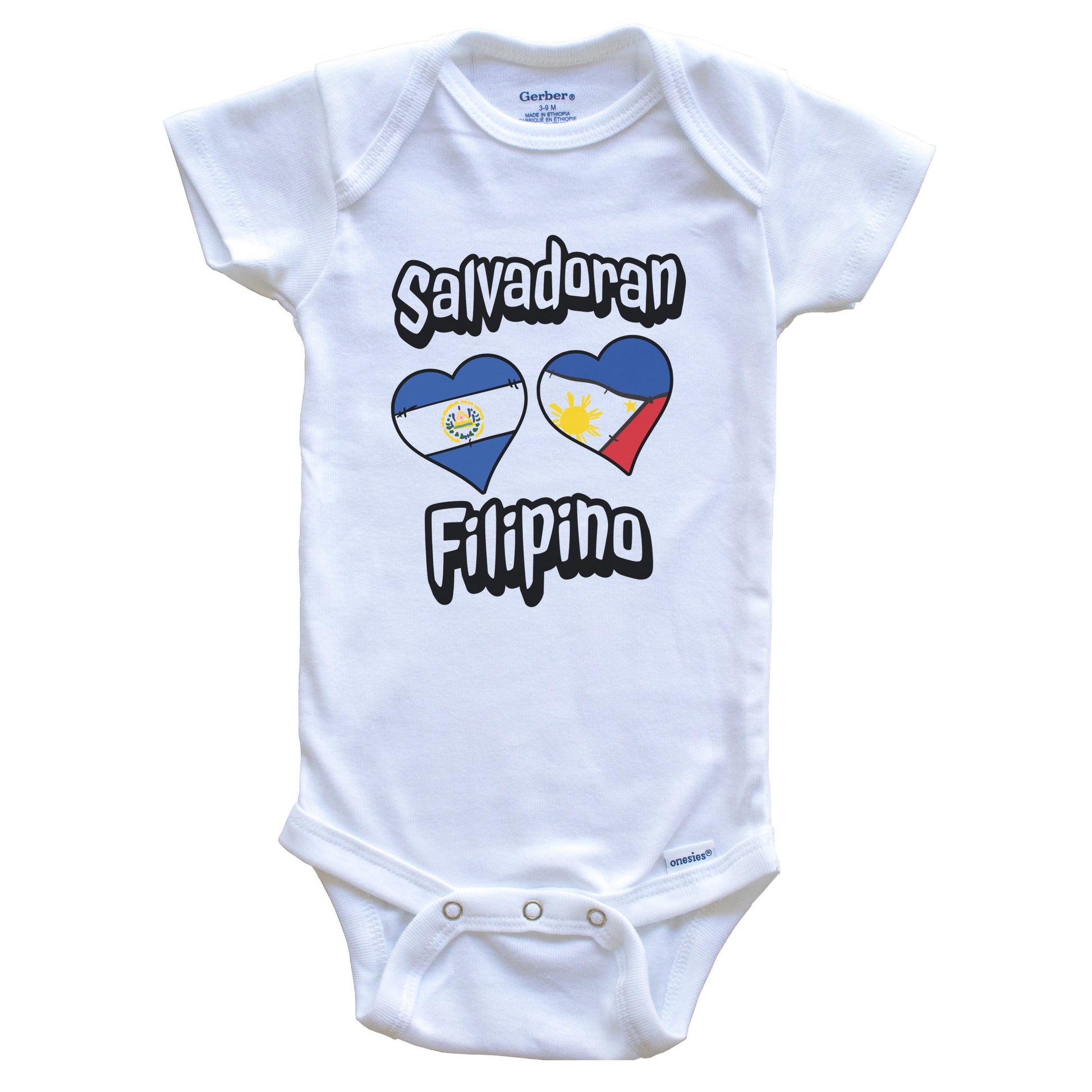 Salvadoran Filipino Flag Heart Combo El Salvador Philippines Baby Bodysuit