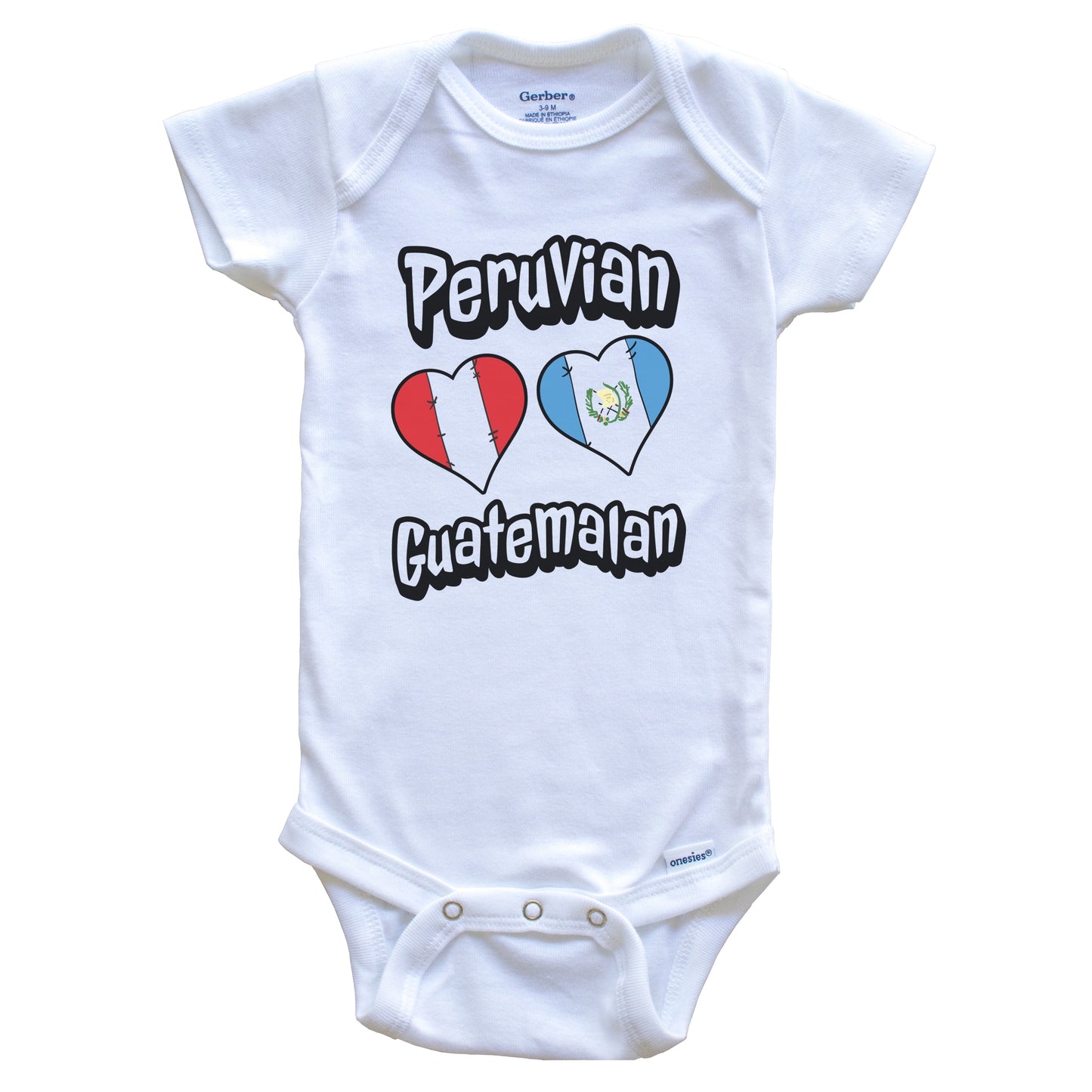 Peruvian Guatemalan Flag Heart Combo Peru Guatemala Baby Bodysuit
