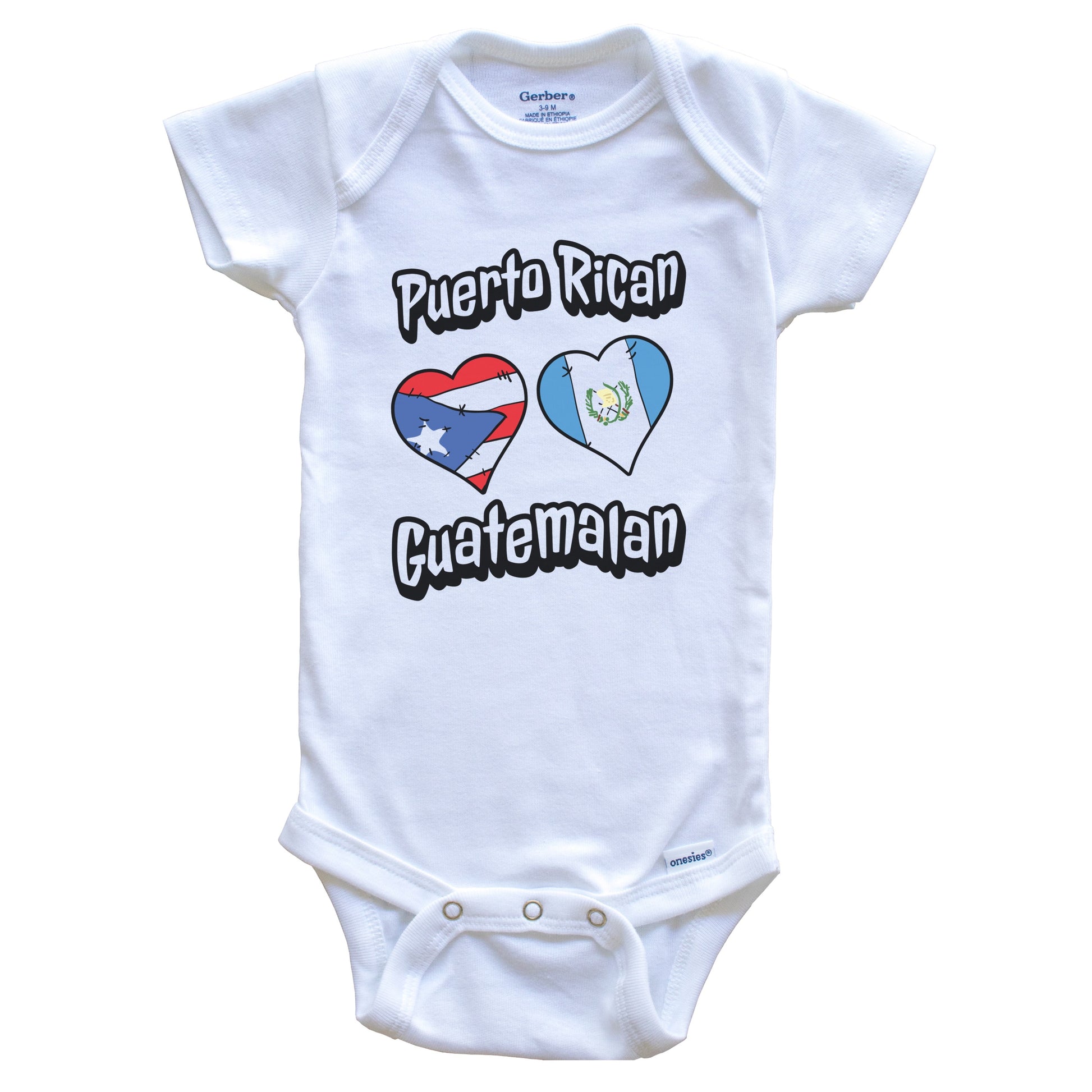Puerto Rican Guatemalan Flag Hearts Puerto Rico Guatemala Baby Bodysuit