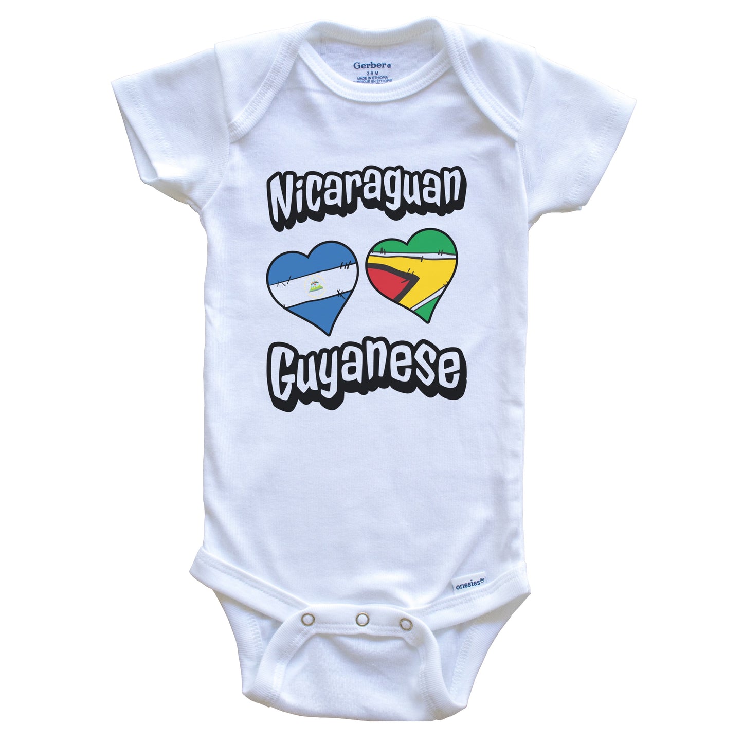 Nicaraguan Guyanese Flag Heart Combo Nicaragua Guyana Baby Bodysuit