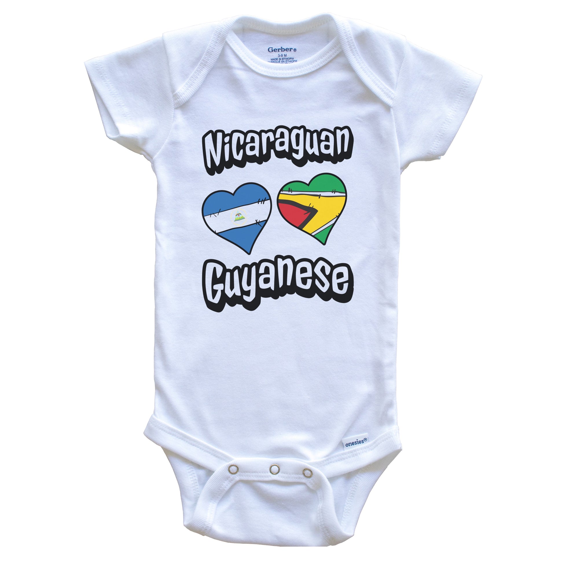 Nicaraguan Guyanese Flag Heart Combo Nicaragua Guyana Baby Bodysuit