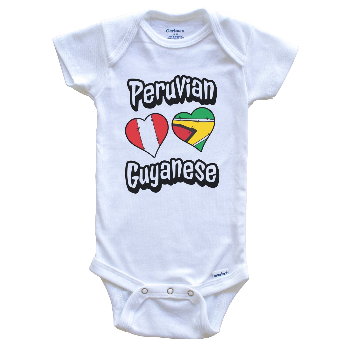 Peruvian Guyanese Flag Heart Combo Peru Guyana Baby Bodysuit