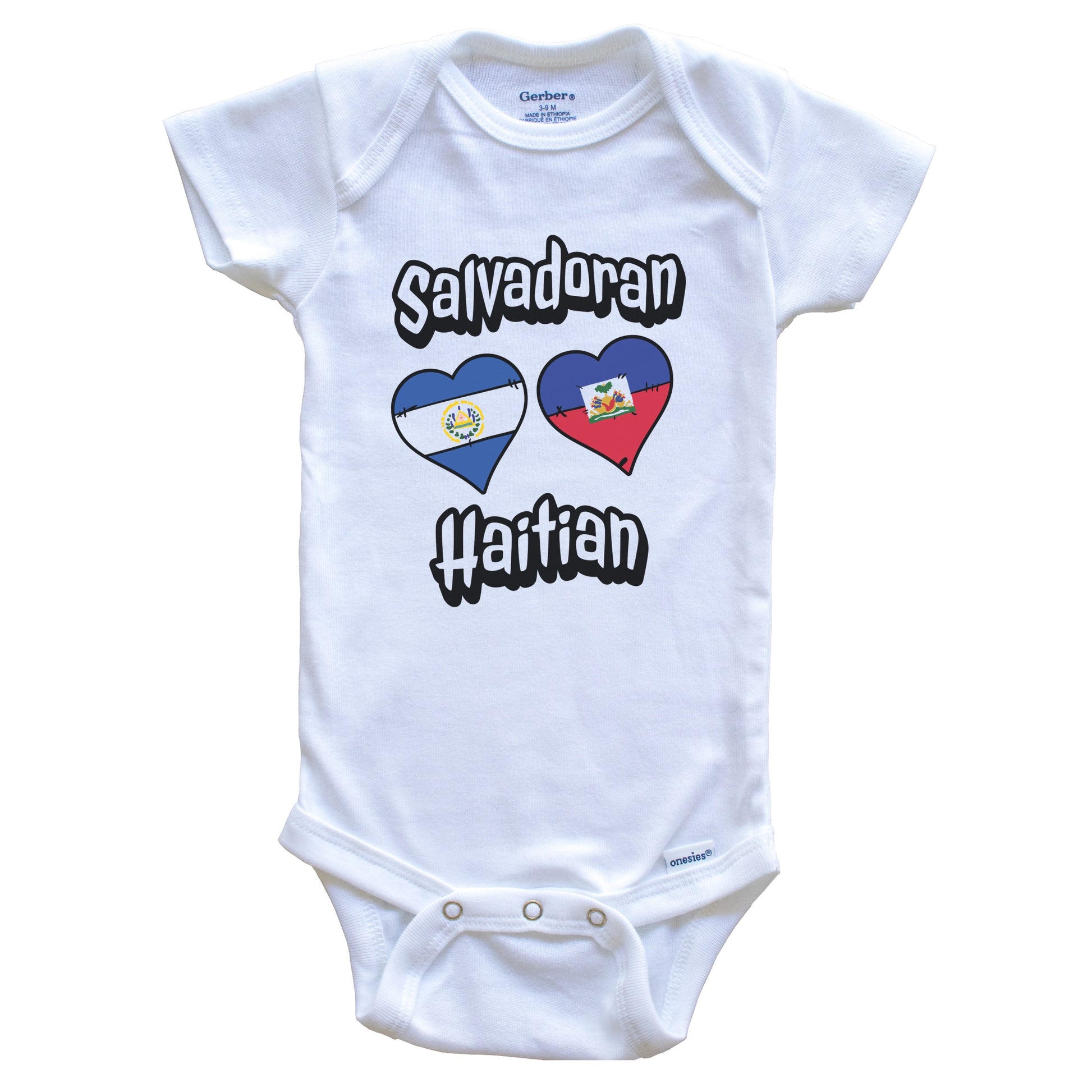 Salvadoran Haitian Flag Heart Combo El Salvador Haiti Baby Bodysuit