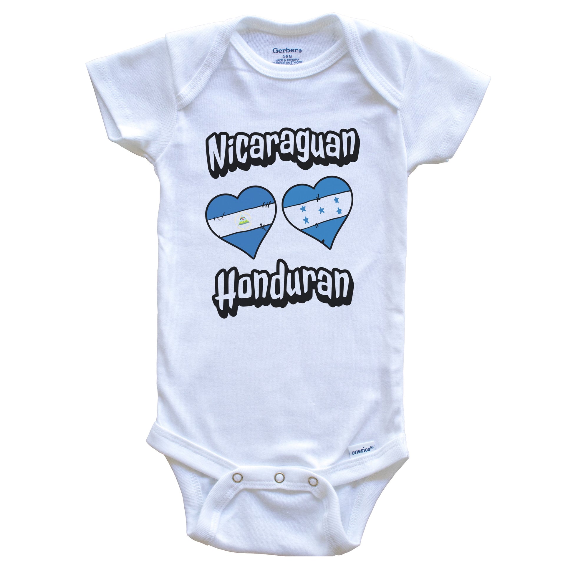 Nicaraguan Honduran Flag Heart Combo Nicaragua Honduras Baby Bodysuit