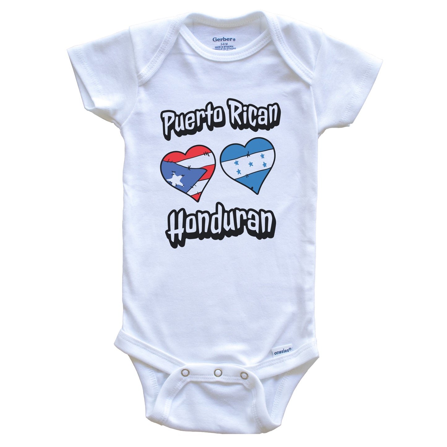 Puerto Rican Honduran Flag Heart Combo Puerto Rico Honduras Baby Bodysuit
