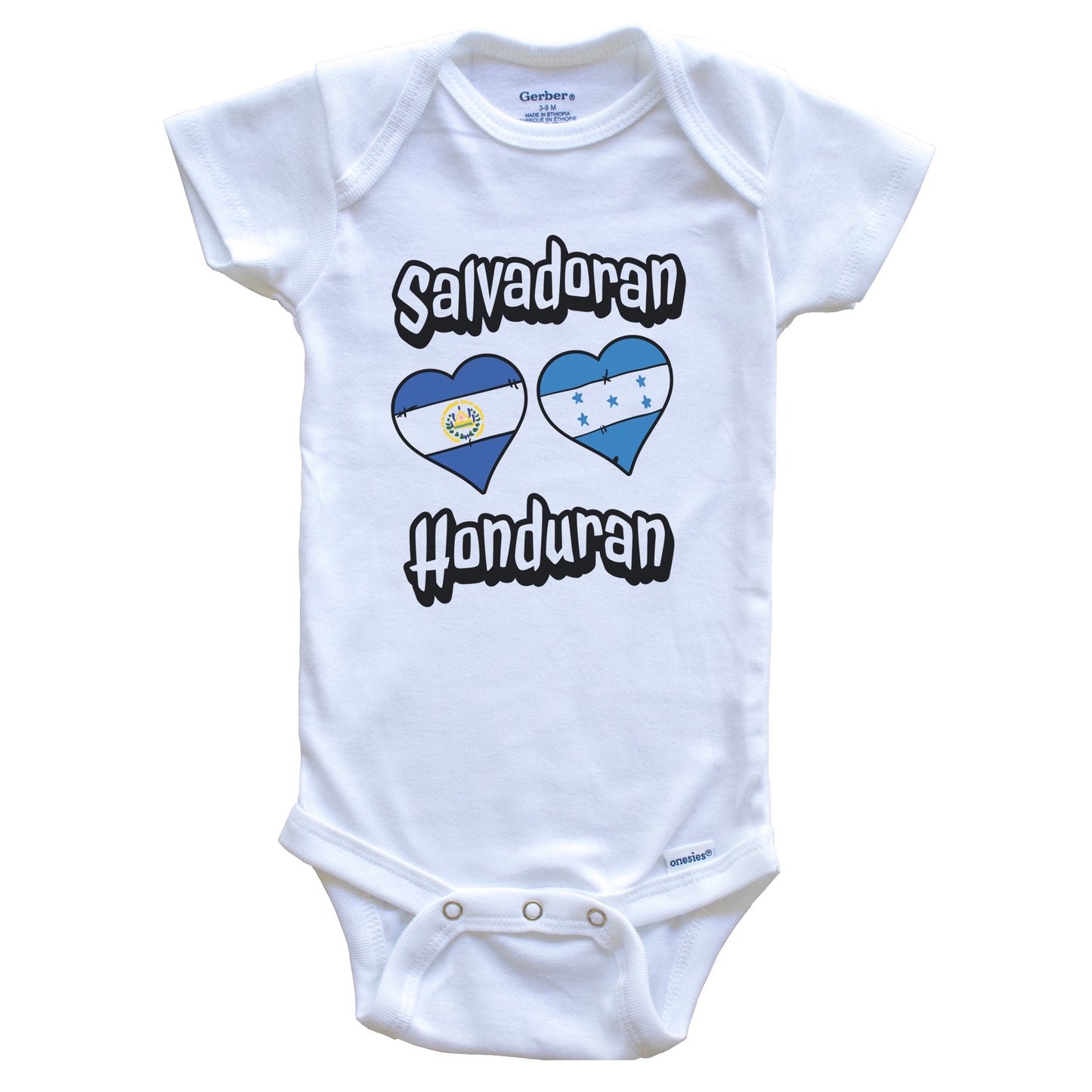 Salvadoran Honduran Flag Heart Combo El Salvador Honduras Baby Bodysuit