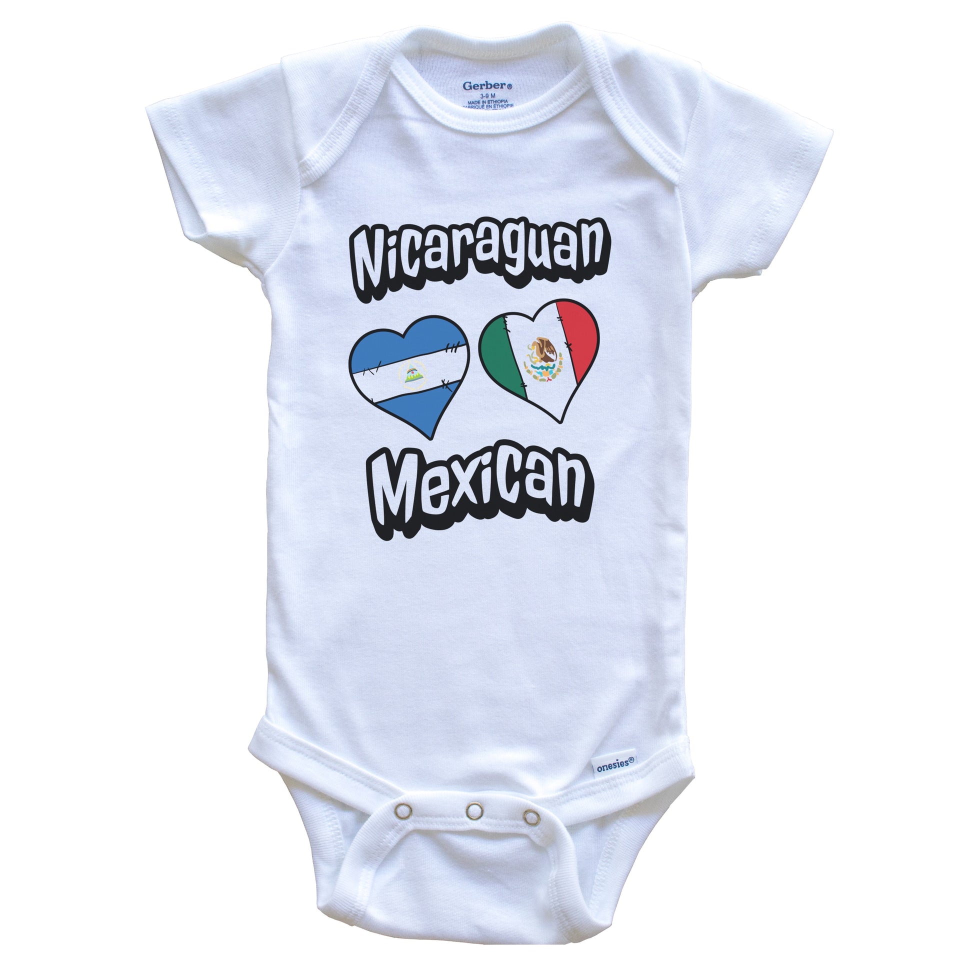 Nicaraguan Mexican Flag Heart Combo Nicaragua Mexico Baby Bodysuit