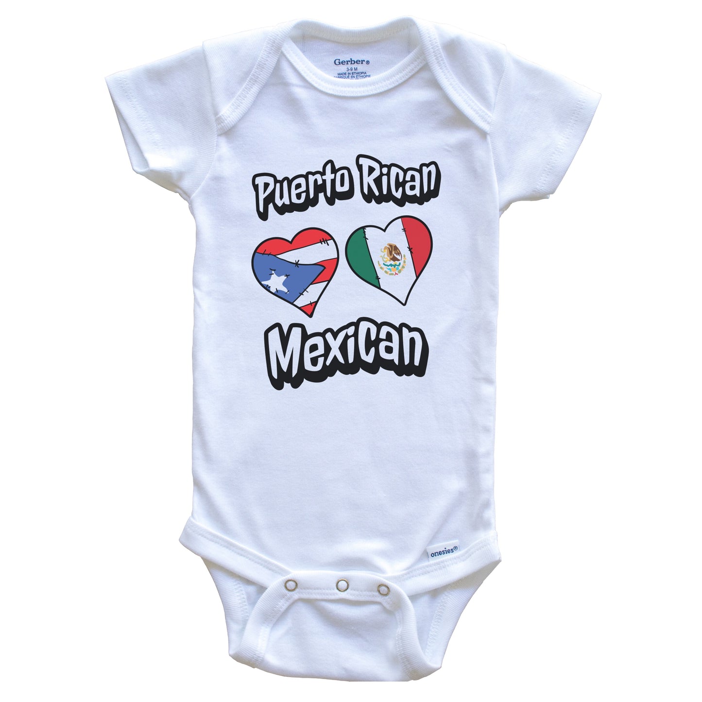 Puerto Rican Mexican Flag Heart Combo Puerto Rico Mexico Baby Bodysuit