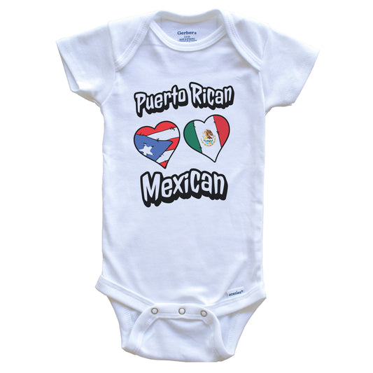 Puerto Rican Mexican Flag Heart Combo Puerto Rico Mexico Baby Bodysuit