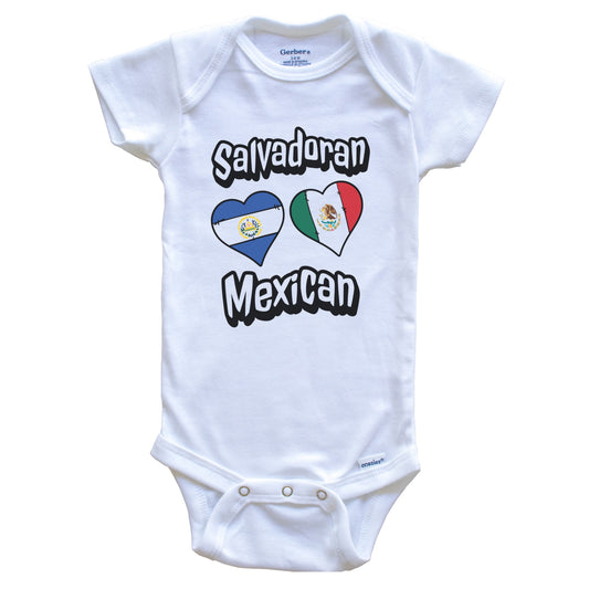 Salvadoran Mexican Flag Heart Combo El Salvador Mexico Baby Bodysuit