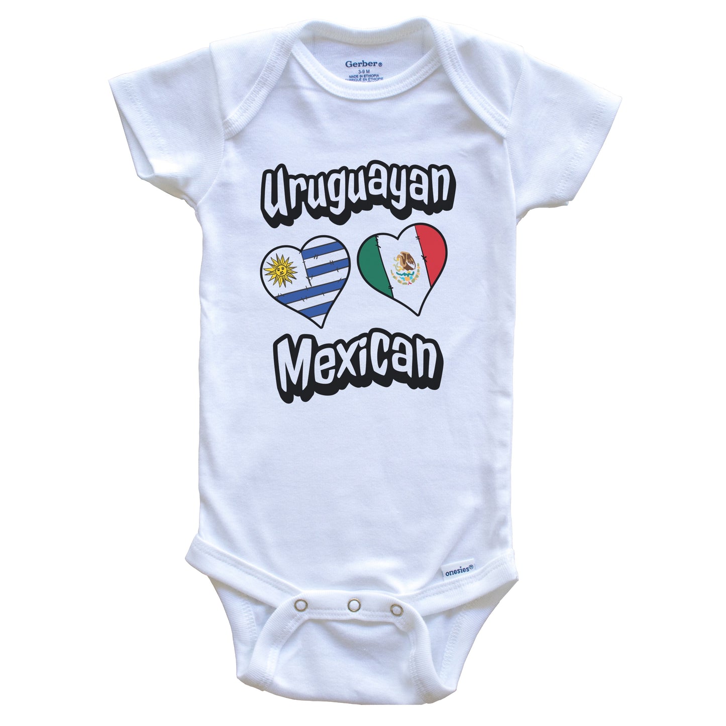Uruguayan Mexican Flag Heart Combo Uruguay Mexico Baby Bodysuit