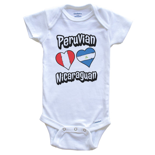 Peruvian Nicaraguan Flag Heart Combo Peru Nicaragua Baby Bodysuit