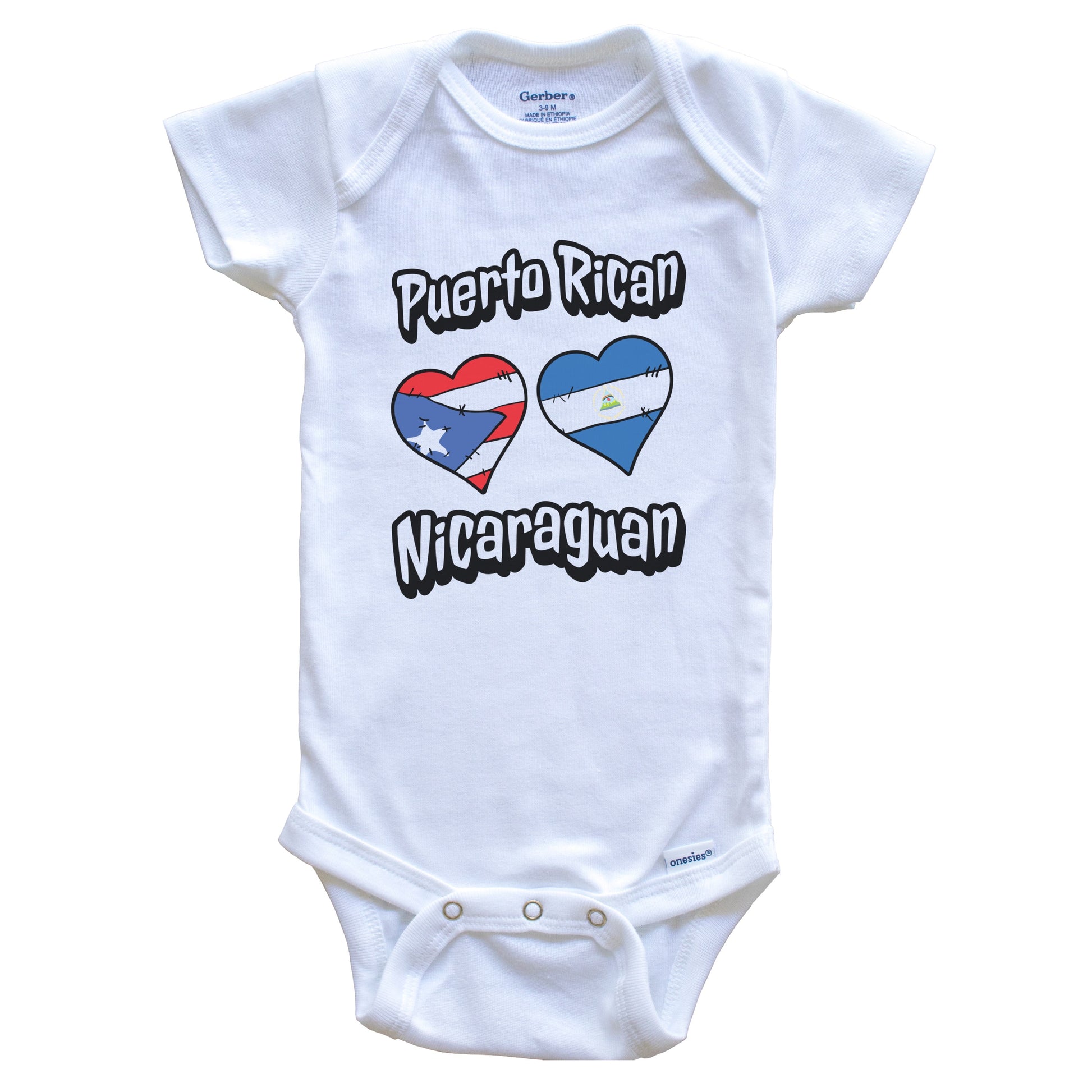 Puerto Rican Nicaraguan Flag Hearts Puerto Rico Nicaragua Baby Bodysuit