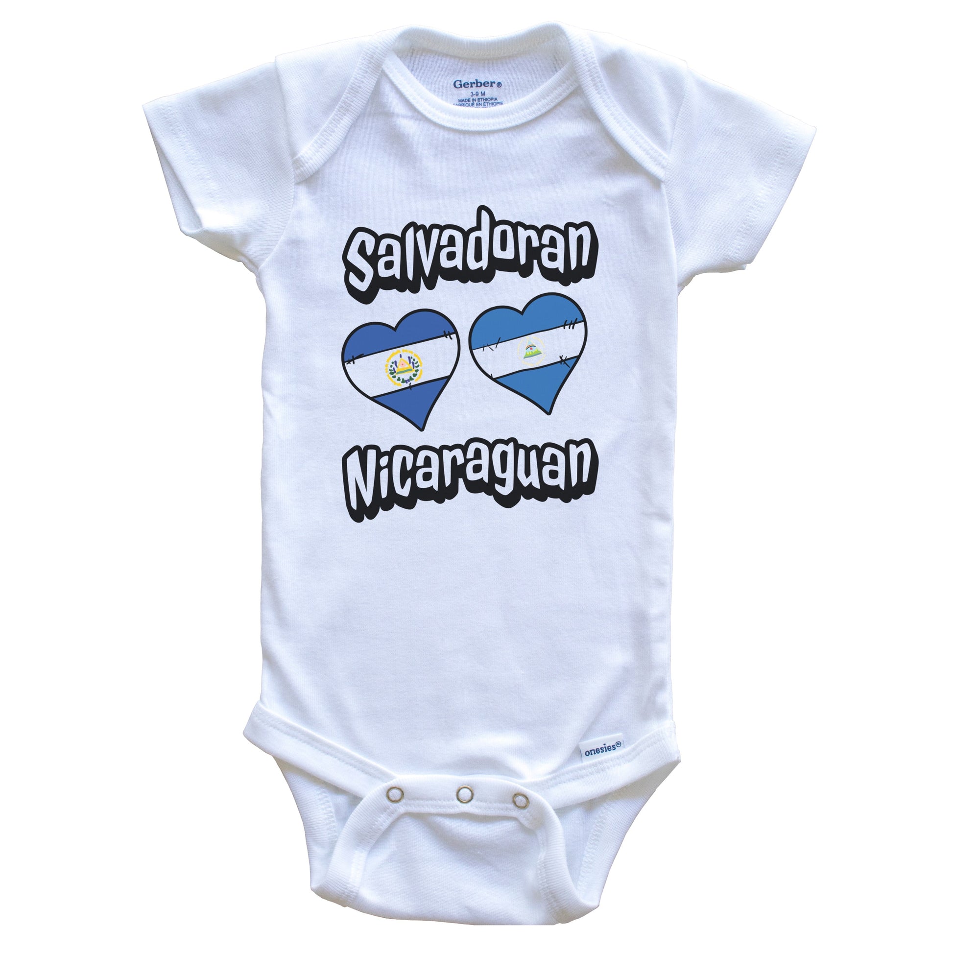 Salvadoran Nicaraguan Flag Heart Combo El Salvador Nicaragua Baby Bodysuit