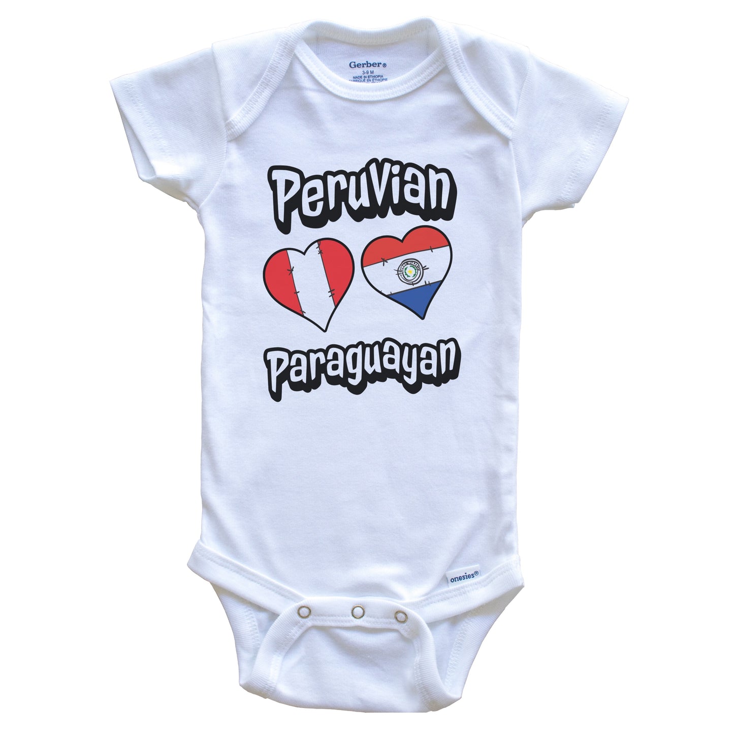 Peruvian Paraguayan Flag Heart Combo Peru Paraguay Baby Bodysuit