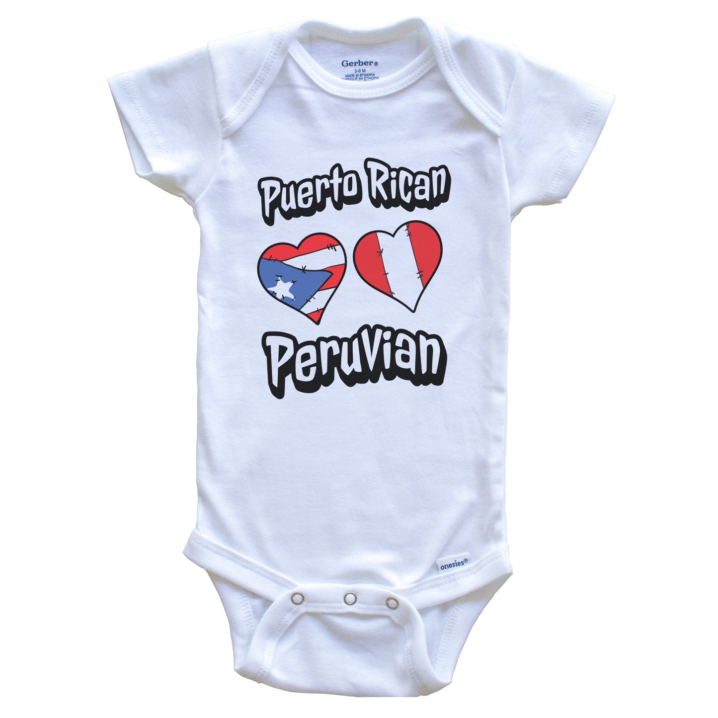 Puerto Rican Peruvian Flag Heart Combo Puerto Rico Peru Baby Bodysuit