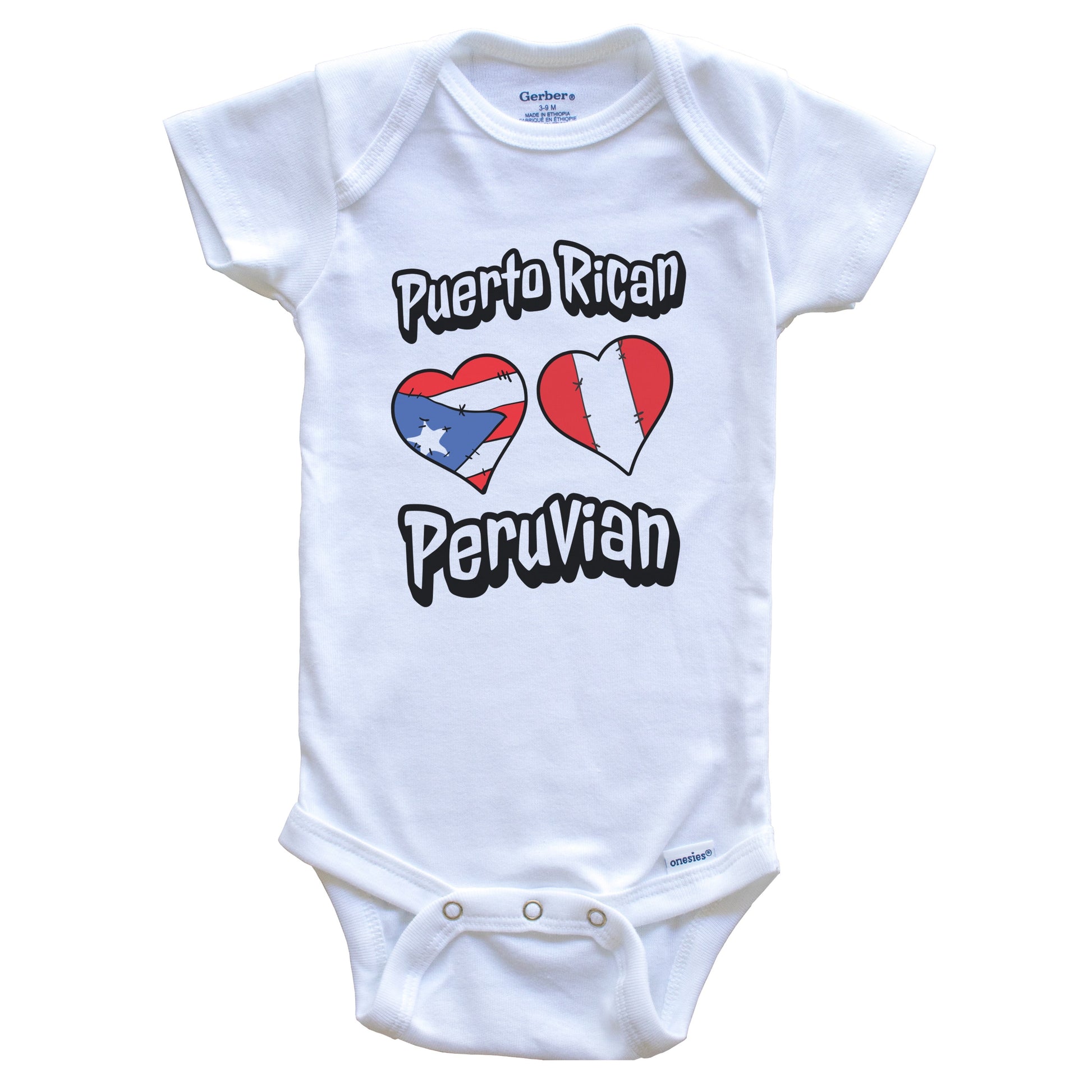 Puerto Rican Peruvian Flag Heart Combo Puerto Rico Peru Baby Bodysuit