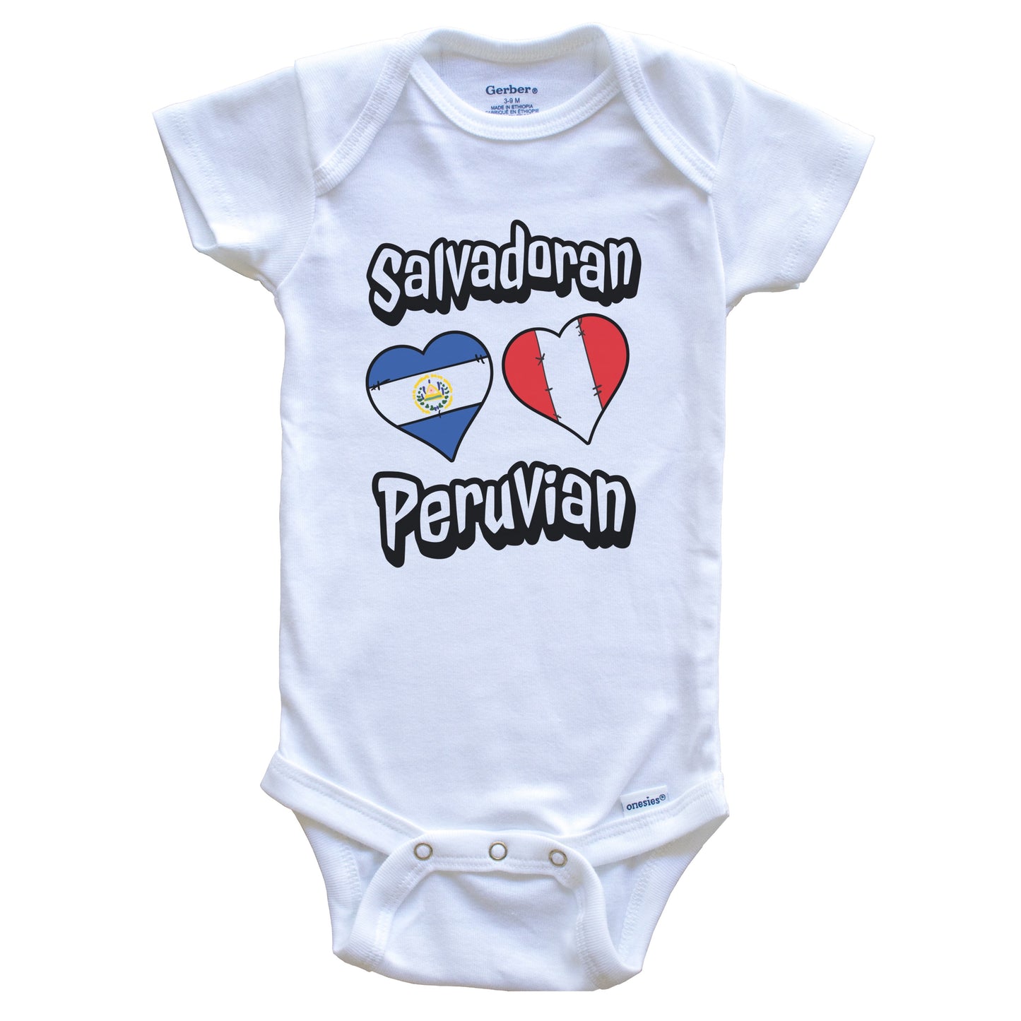 Salvadoran Peruvian Flag Heart Combo El Salvador Peru Baby Bodysuit