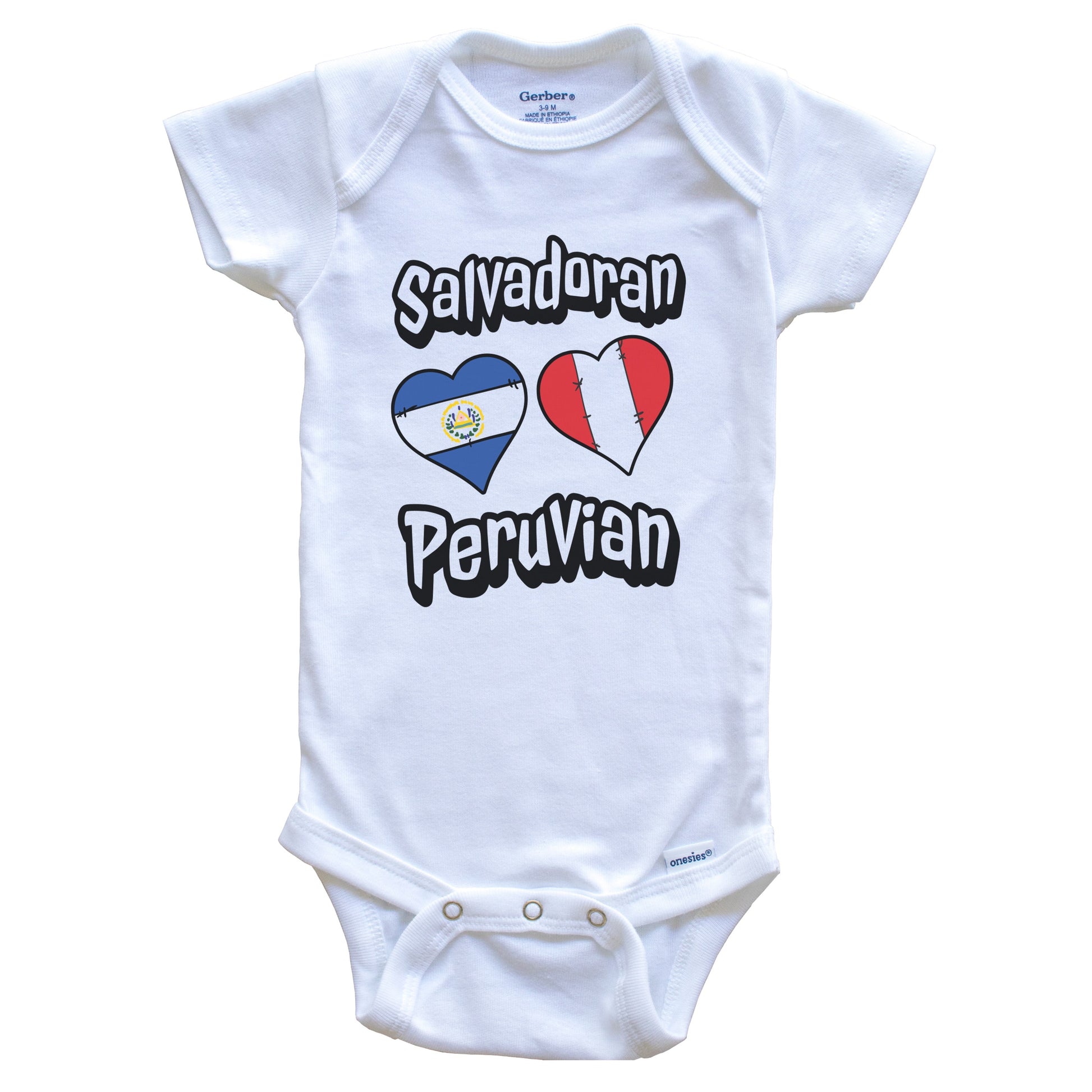 Salvadoran Peruvian Flag Heart Combo El Salvador Peru Baby Bodysuit