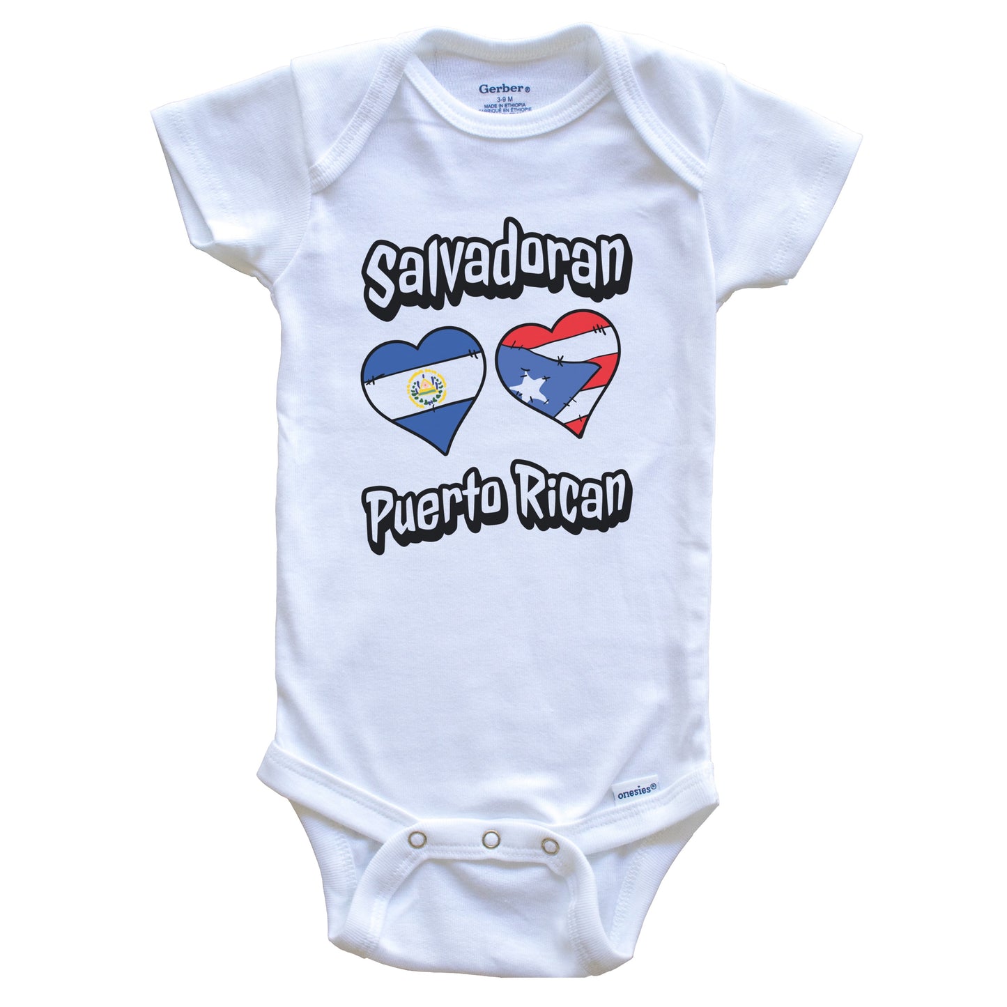 Salvadoran Puerto Rican Flag Hearts El Salvador Puerto Rico Baby Bodysuit