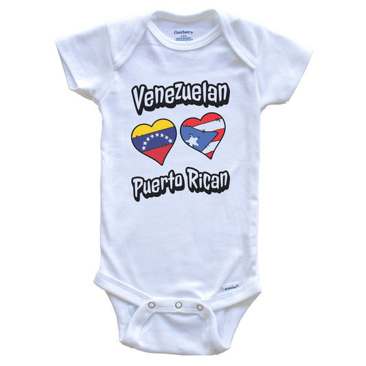 Venezuelan Puerto Rican Flag Hearts Venezuela Puerto Rico Baby Bodysuit