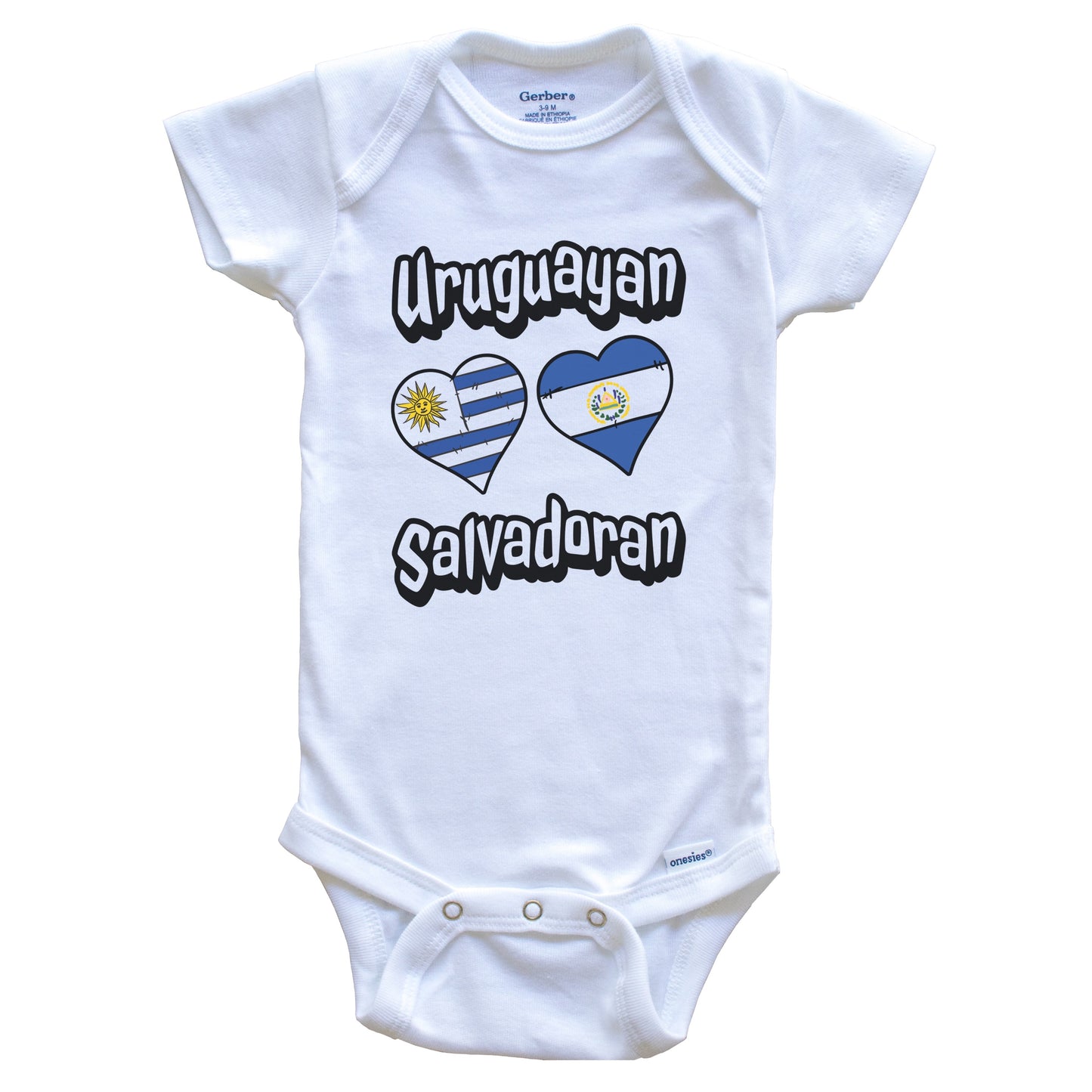 Uruguayan Salvadoran Flag Heart Combo Uruguay El Salvador Baby Bodysuit