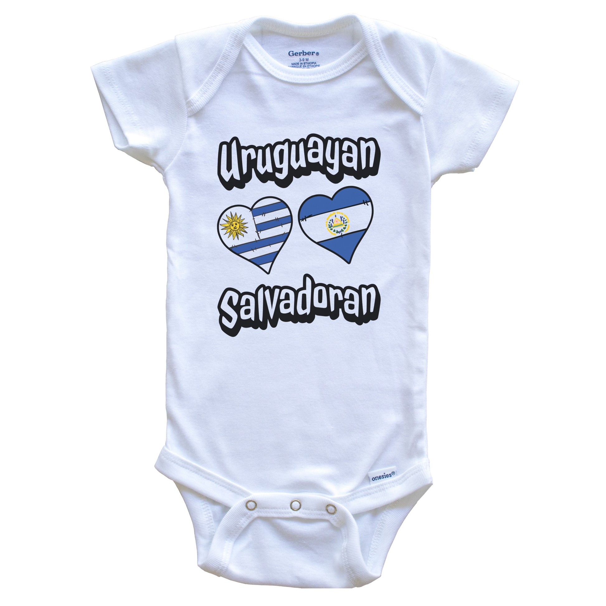 Uruguayan Salvadoran Flag Heart Combo Uruguay El Salvador Baby Bodysuit