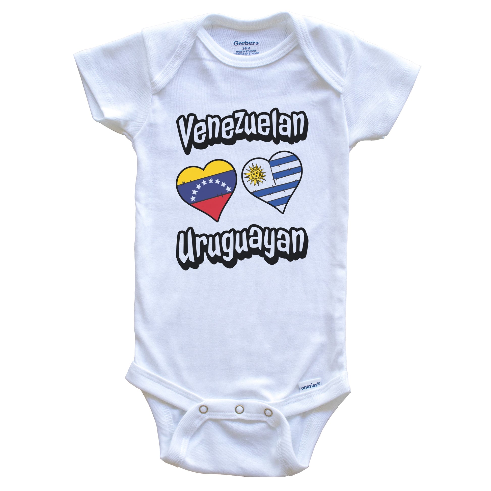 Venezuelan Uruguayan Flag Heart Combo Venezuela Uruguay Baby Bodysuit