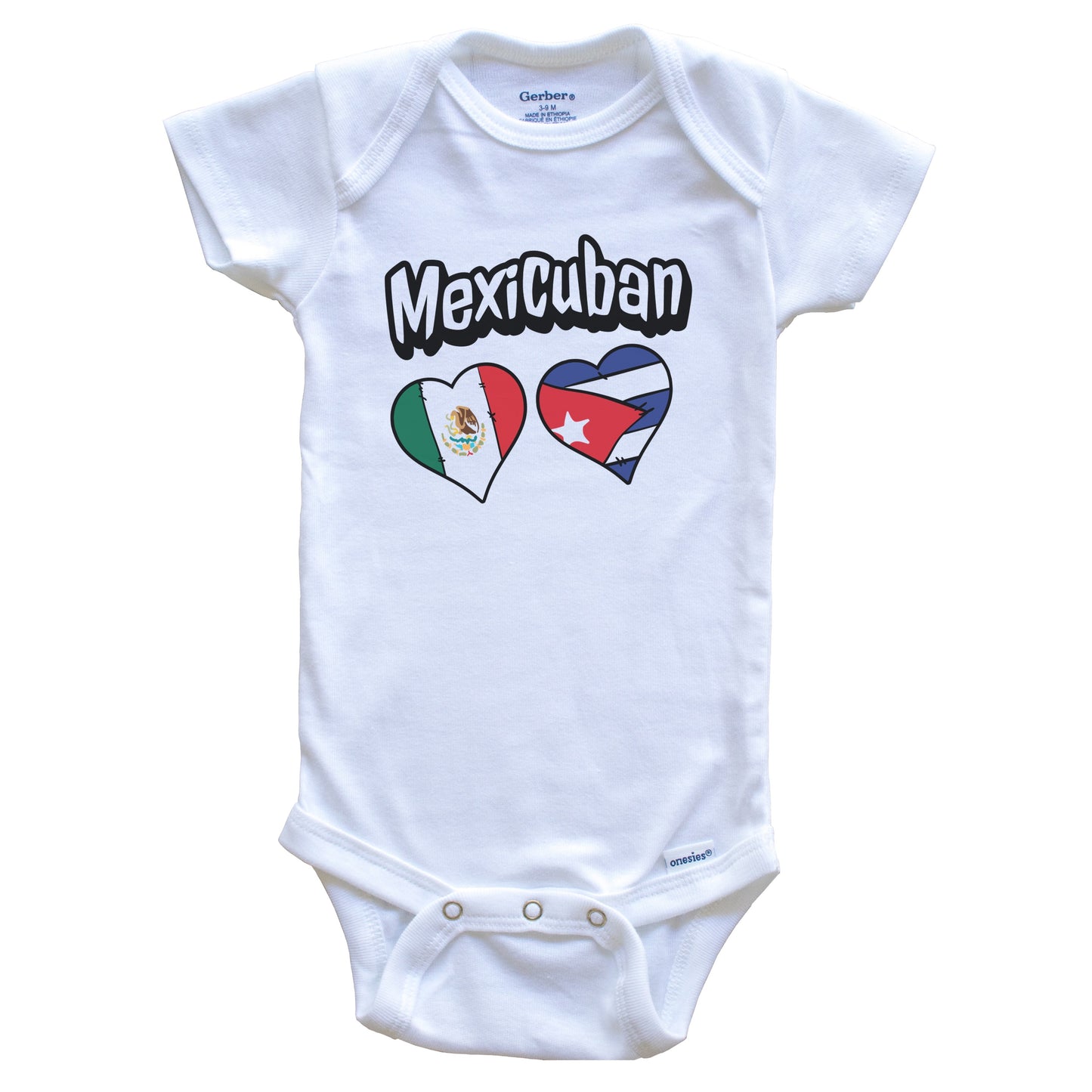 Mexicuban Mexican Cuban Flag Heart Combo Mexico Cuba Baby Bodysuit