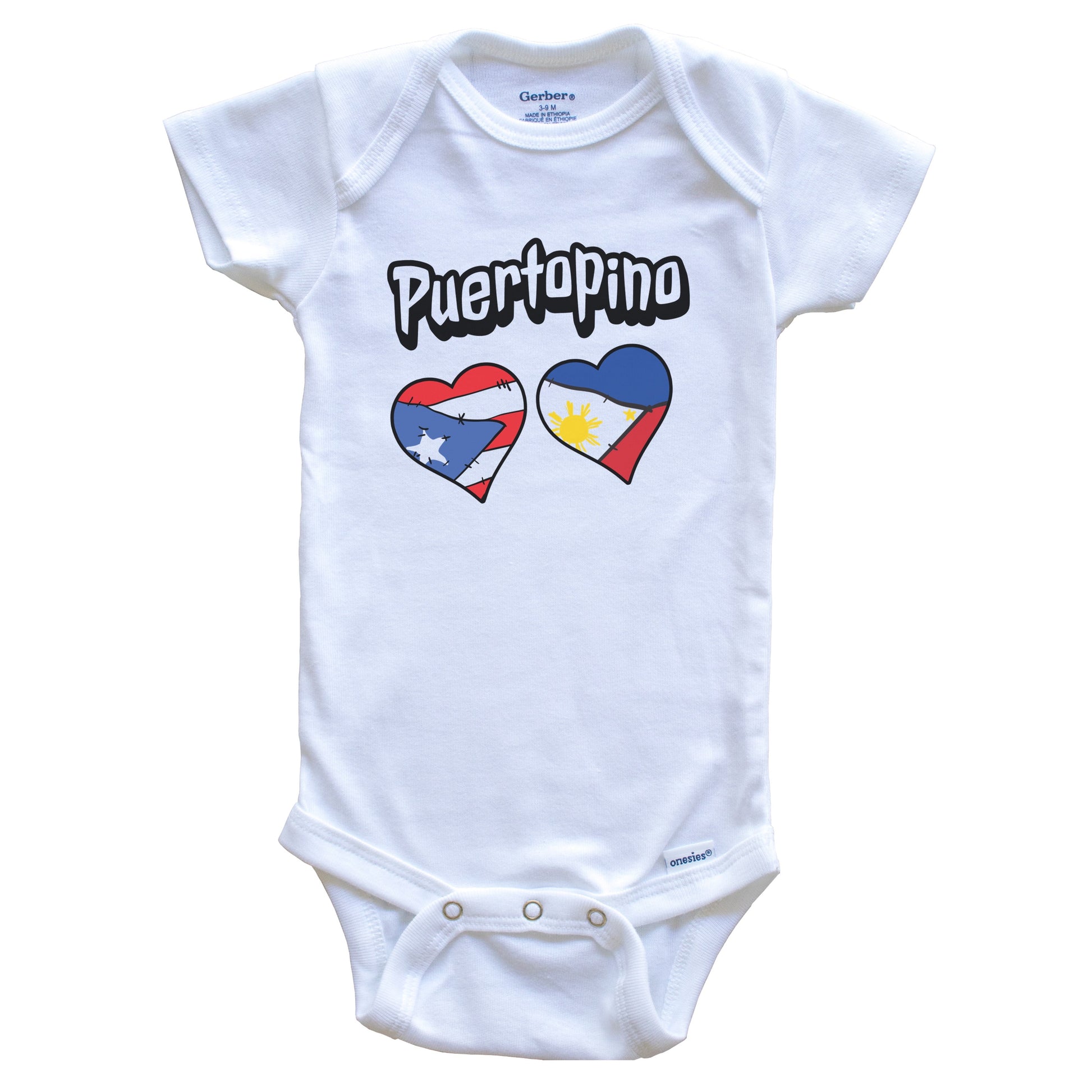 Puertopino Puerto Rican Filipino Flag Heart Combo Baby Bodysuit