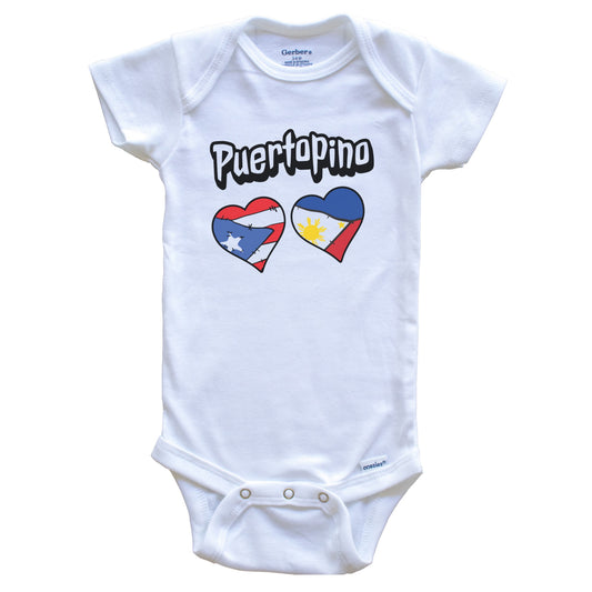 Puertopino Puerto Rican Filipino Flag Heart Combo Baby Bodysuit