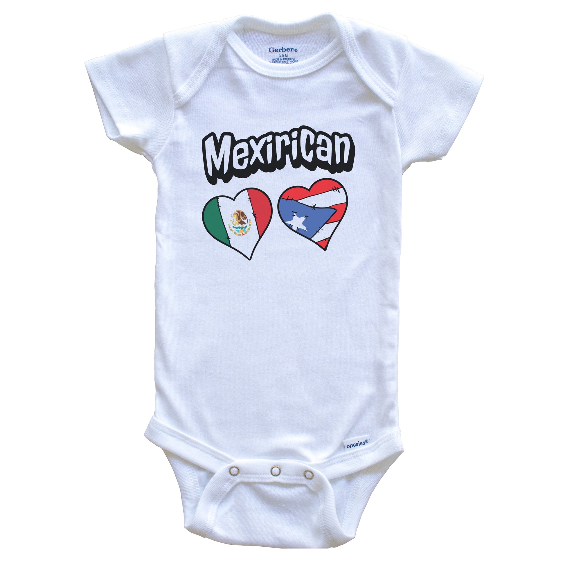 Mexirican Mexican Puerto Rican Flag Heart Combo Baby Bodysuit