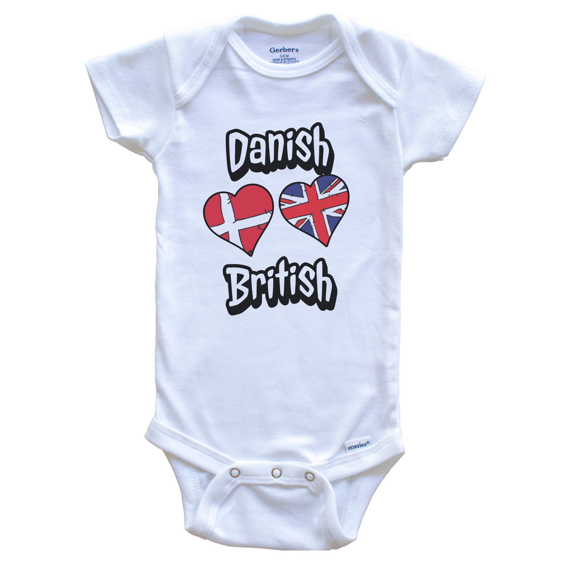 Danish British Flag Heart Combo Denmark UK Baby Bodysuit