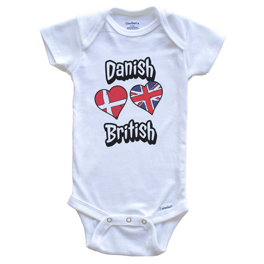 Danish British Flag Heart Combo Denmark UK Baby Bodysuit