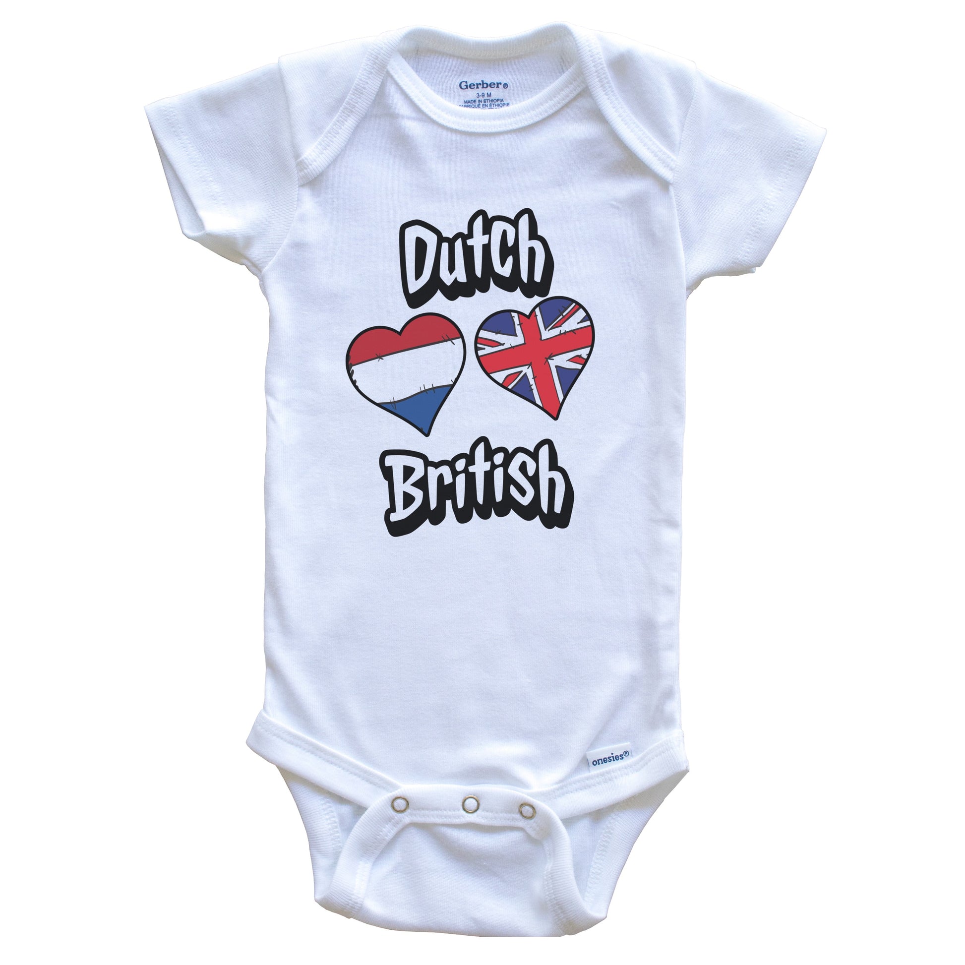 Dutch British Flag Heart Combo Netherlands UK Baby Bodysuit
