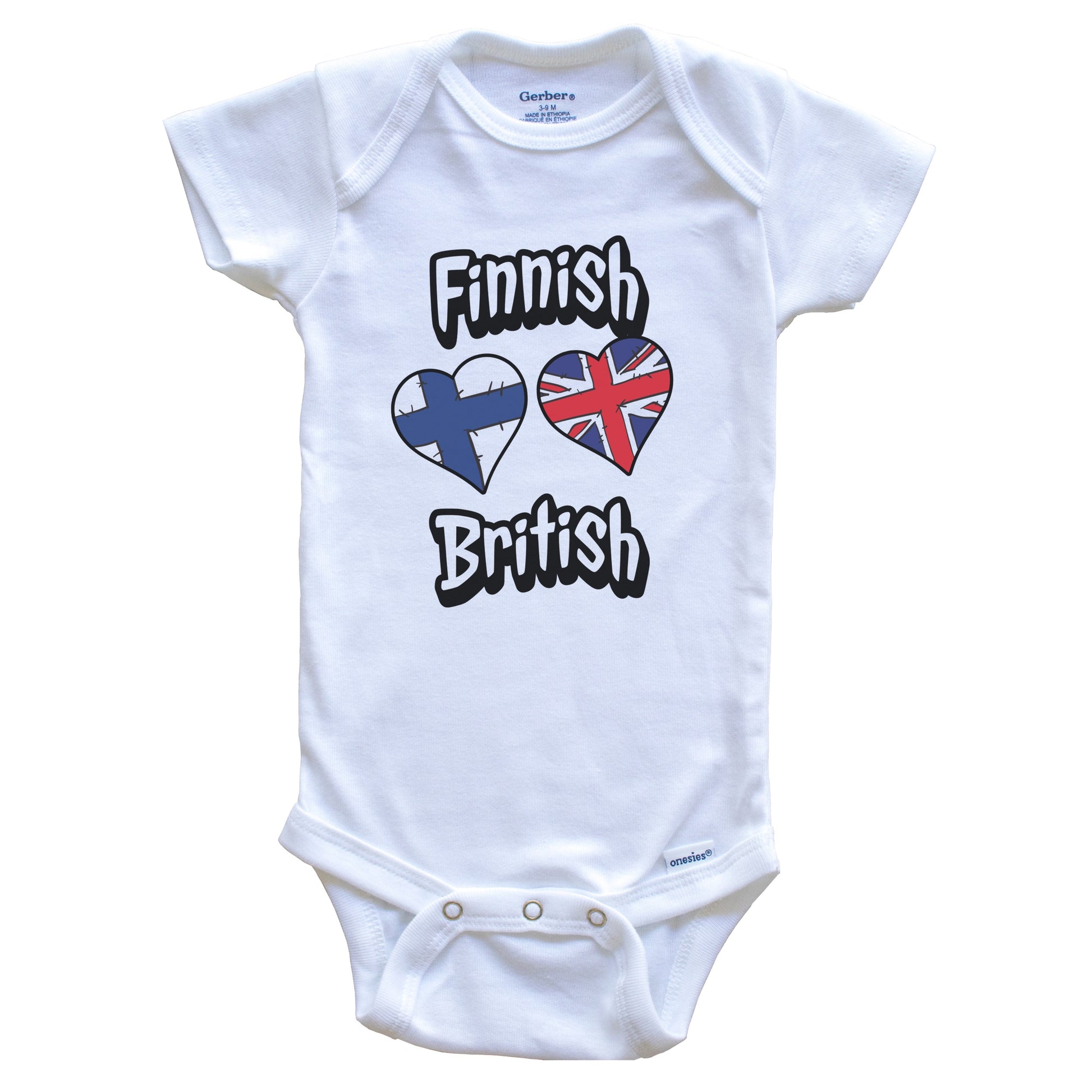 Finnish British Flag Heart Combo Finland UK Baby Bodysuit