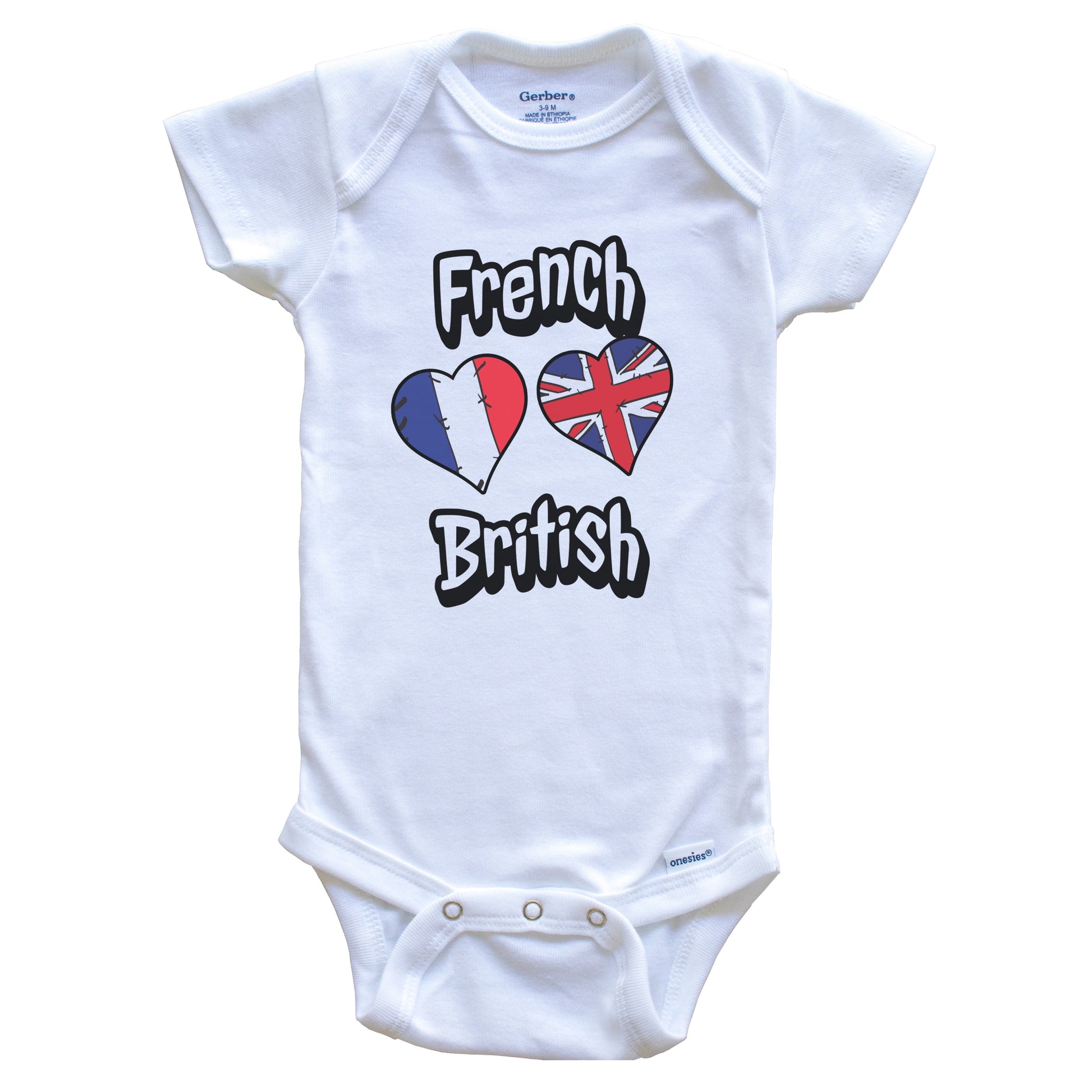 French British Flag Heart Combo France UK Baby Bodysuit