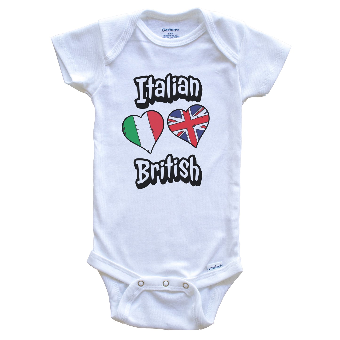 Italian British Flag Heart Combo Italy UK Baby Bodysuit