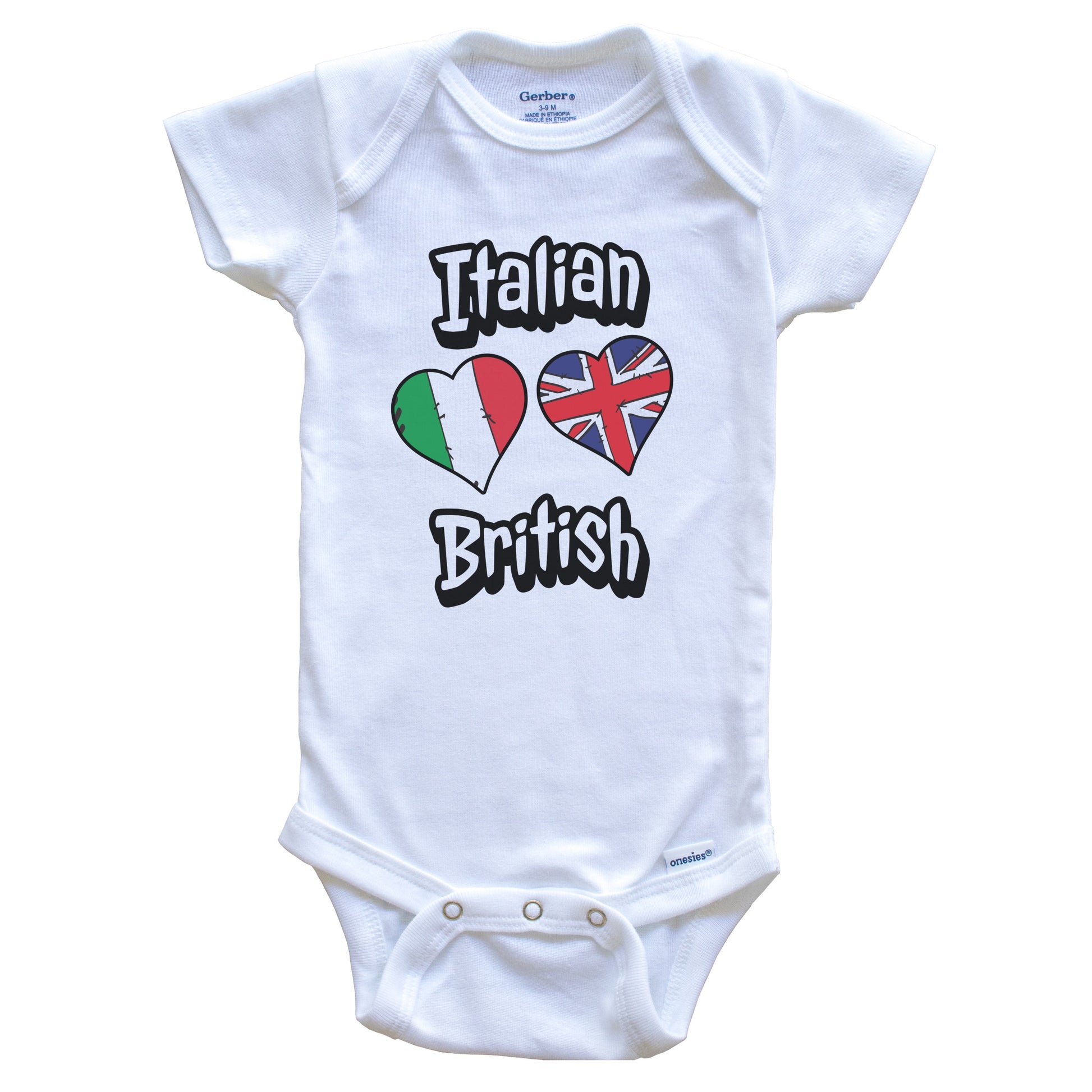 Italian British Flag Heart Combo Italy UK Baby Bodysuit