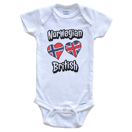 Norwegian British Flag Heart Combo Norway UK Baby Bodysuit