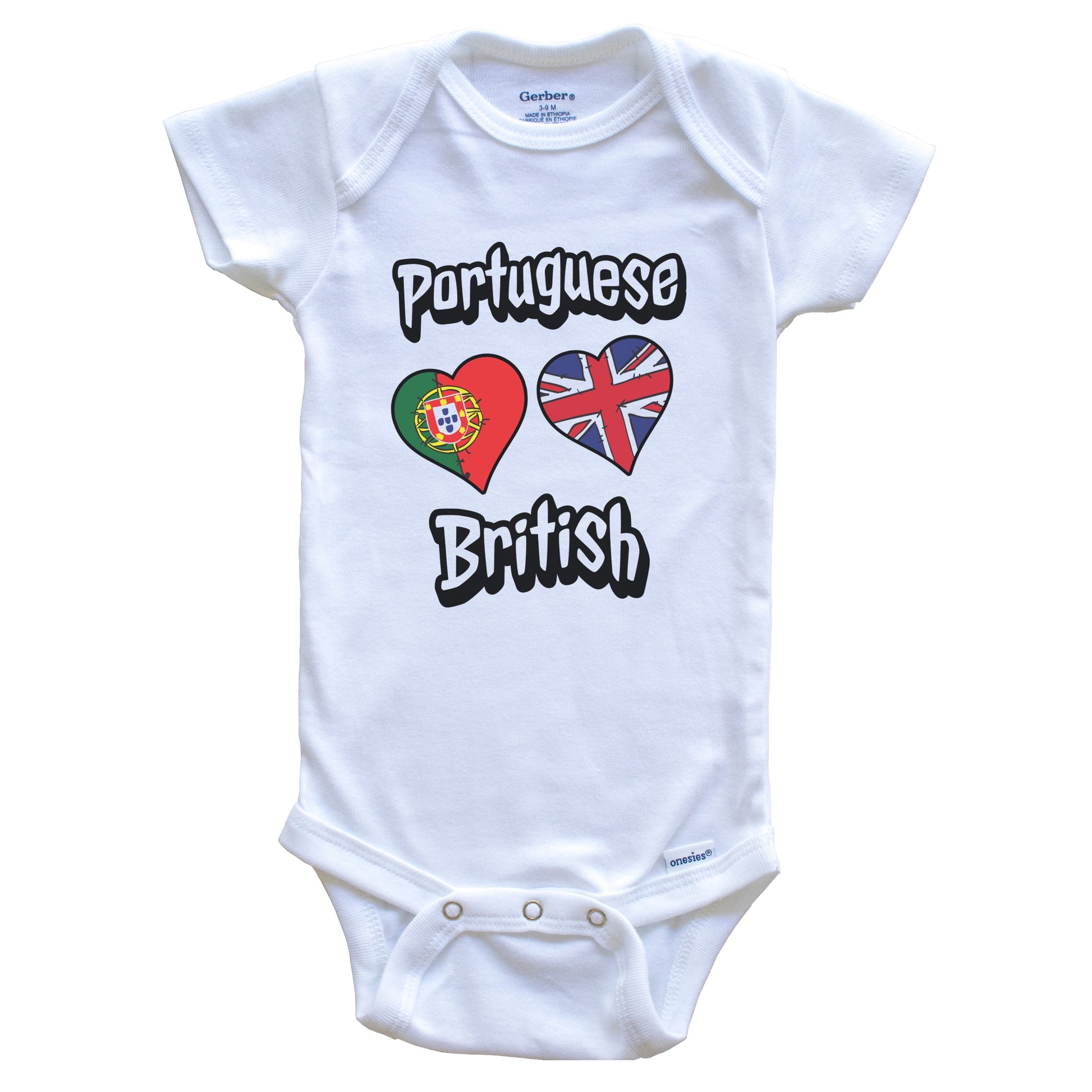 Portuguese British Flag Heart Combo Portugal UK Baby Bodysuit