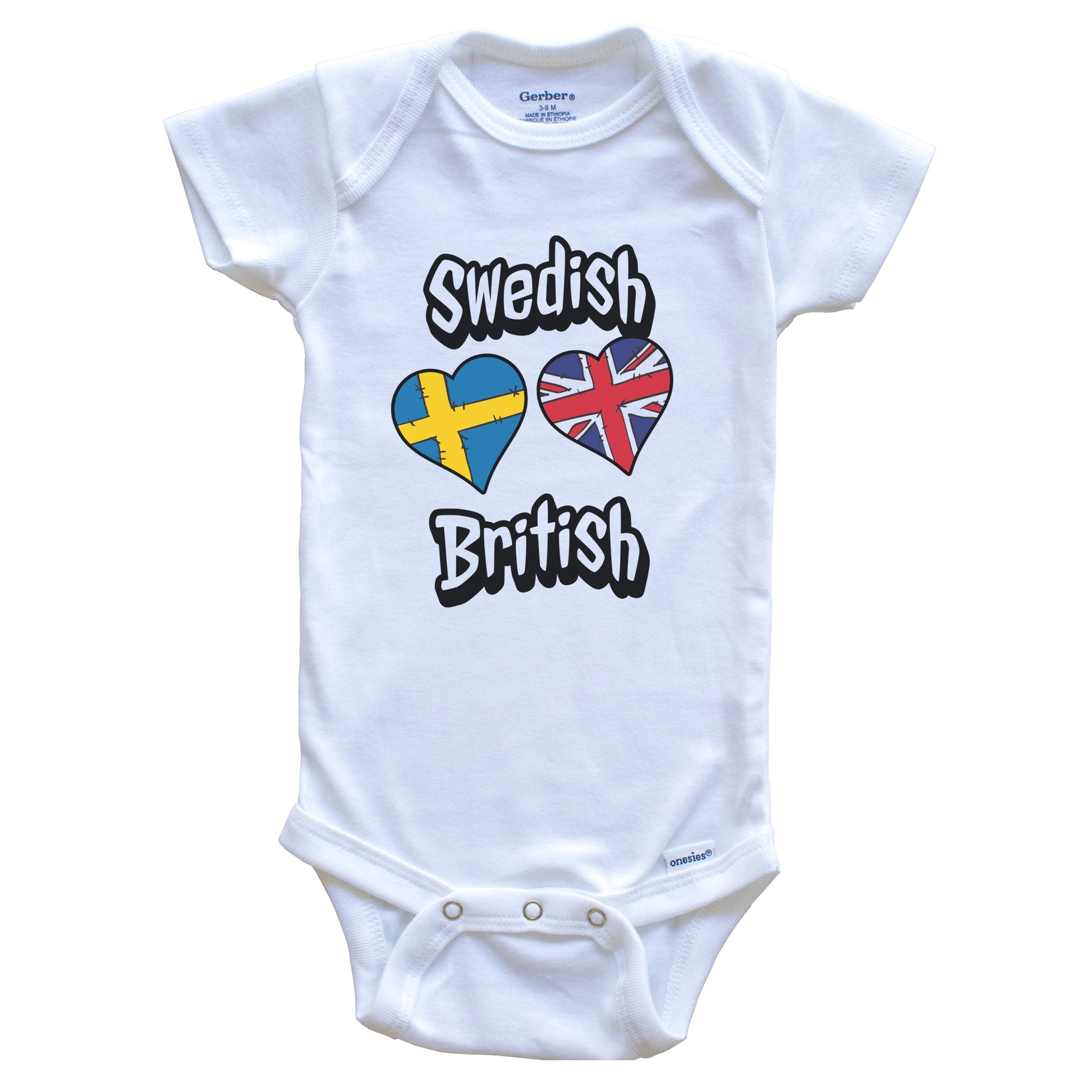 Swedish British Flag Heart Combo Sweden UK Baby Bodysuit