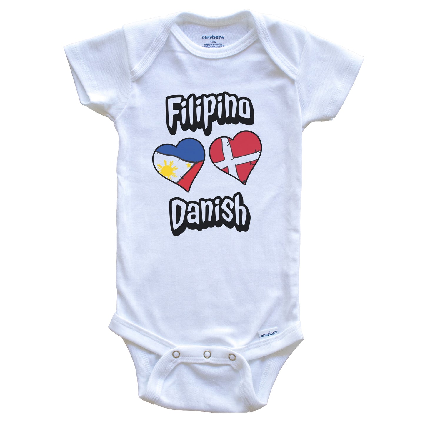 Filipino Danish Flag Heart Combo Philippines Denmark Baby Bodysuit