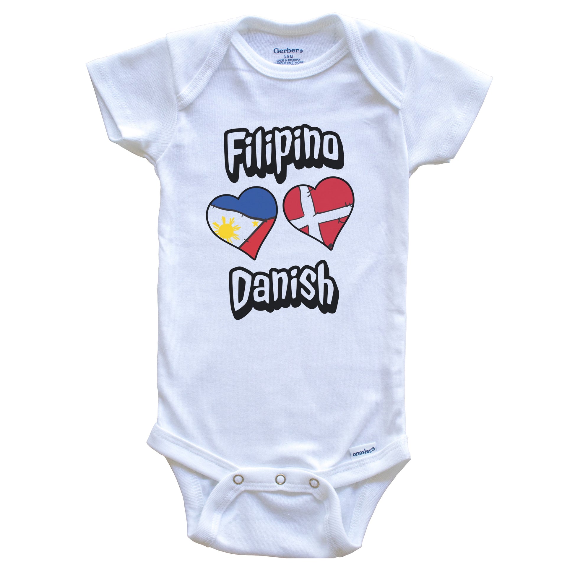 Filipino Danish Flag Heart Combo Philippines Denmark Baby Bodysuit