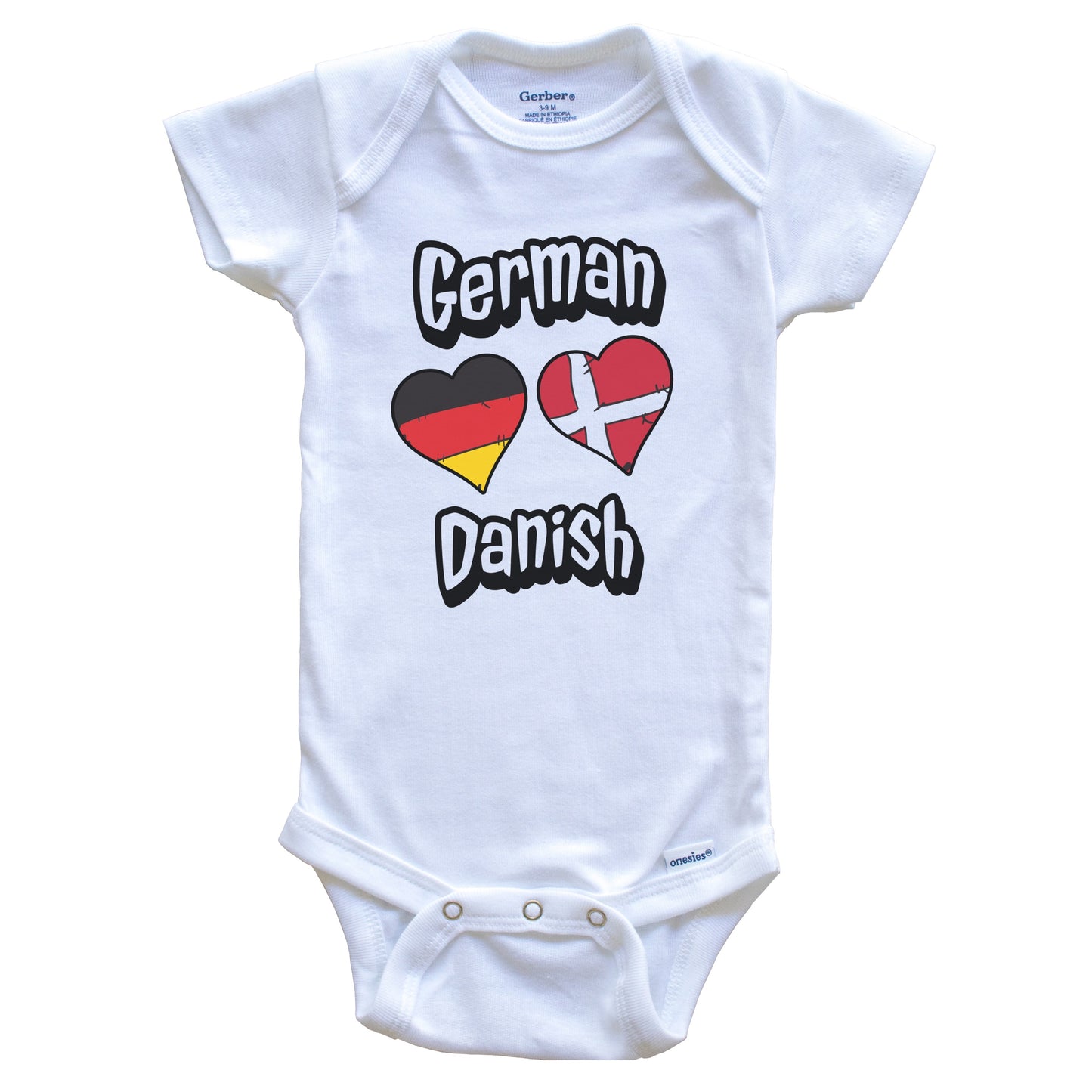 German Danish Flag Heart Combo Germany Denmark Baby Bodysuit