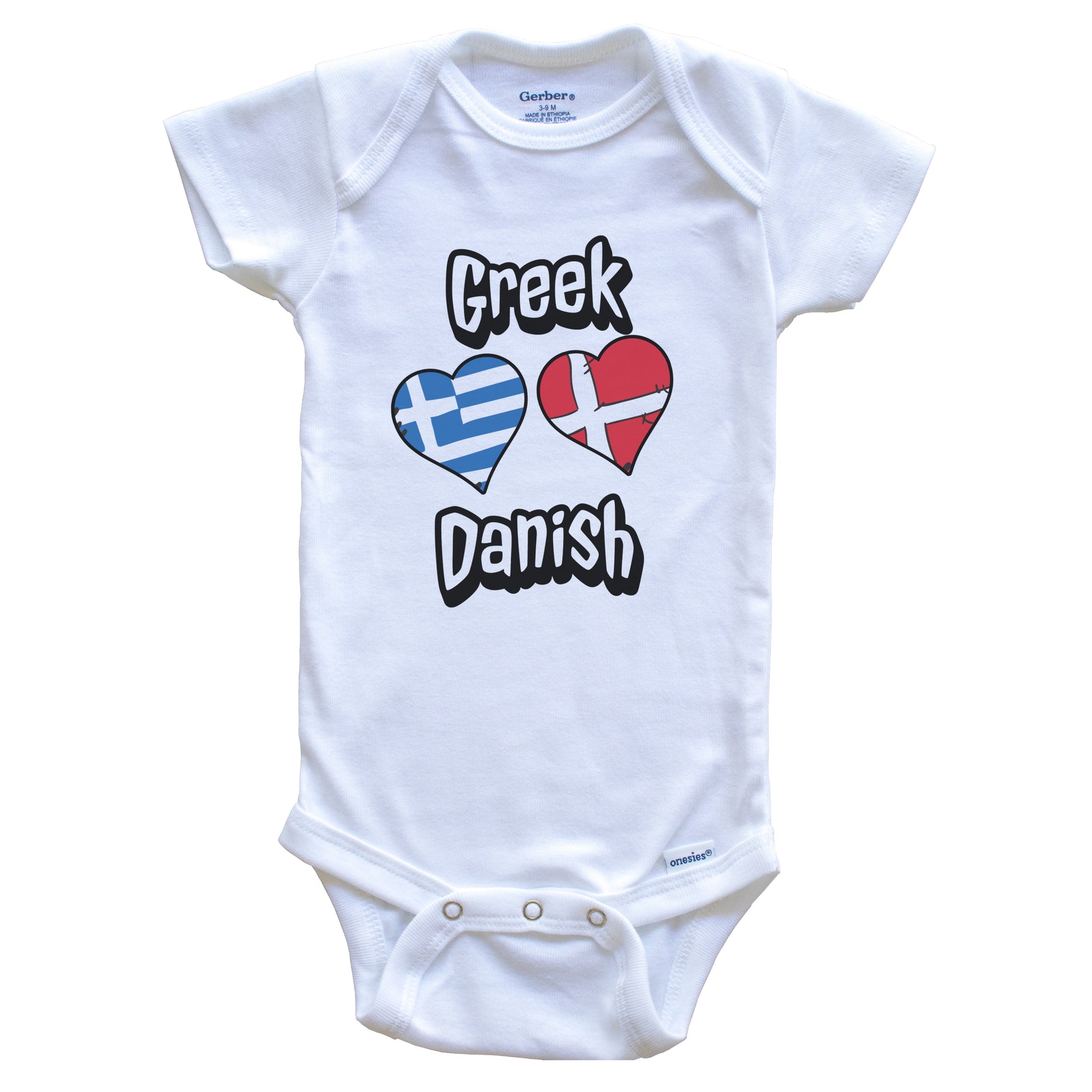 Greek Danish Flag Heart Combo Greece Denmark Baby Bodysuit