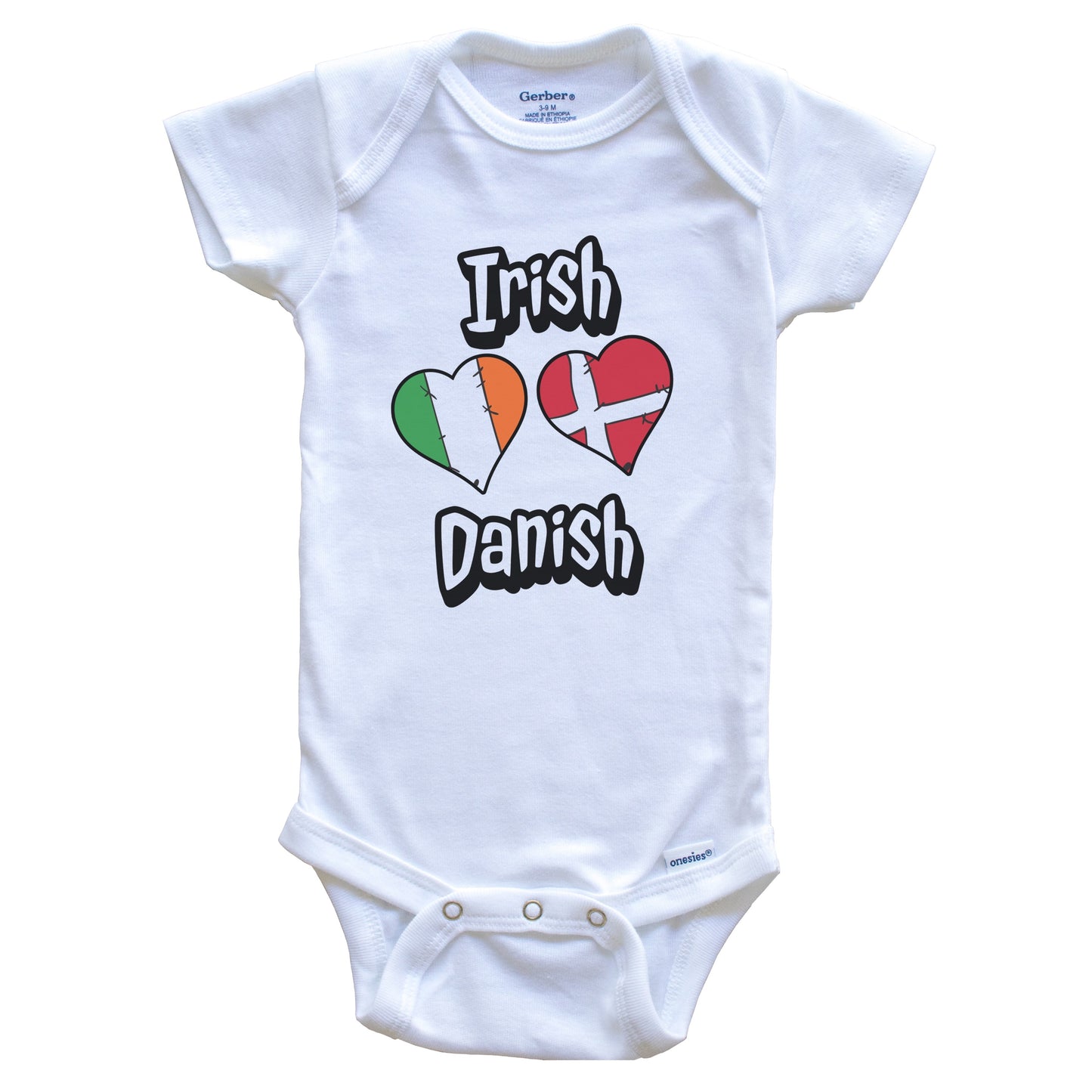 Irish Danish Flag Heart Combo Ireland Denmark Baby Bodysuit