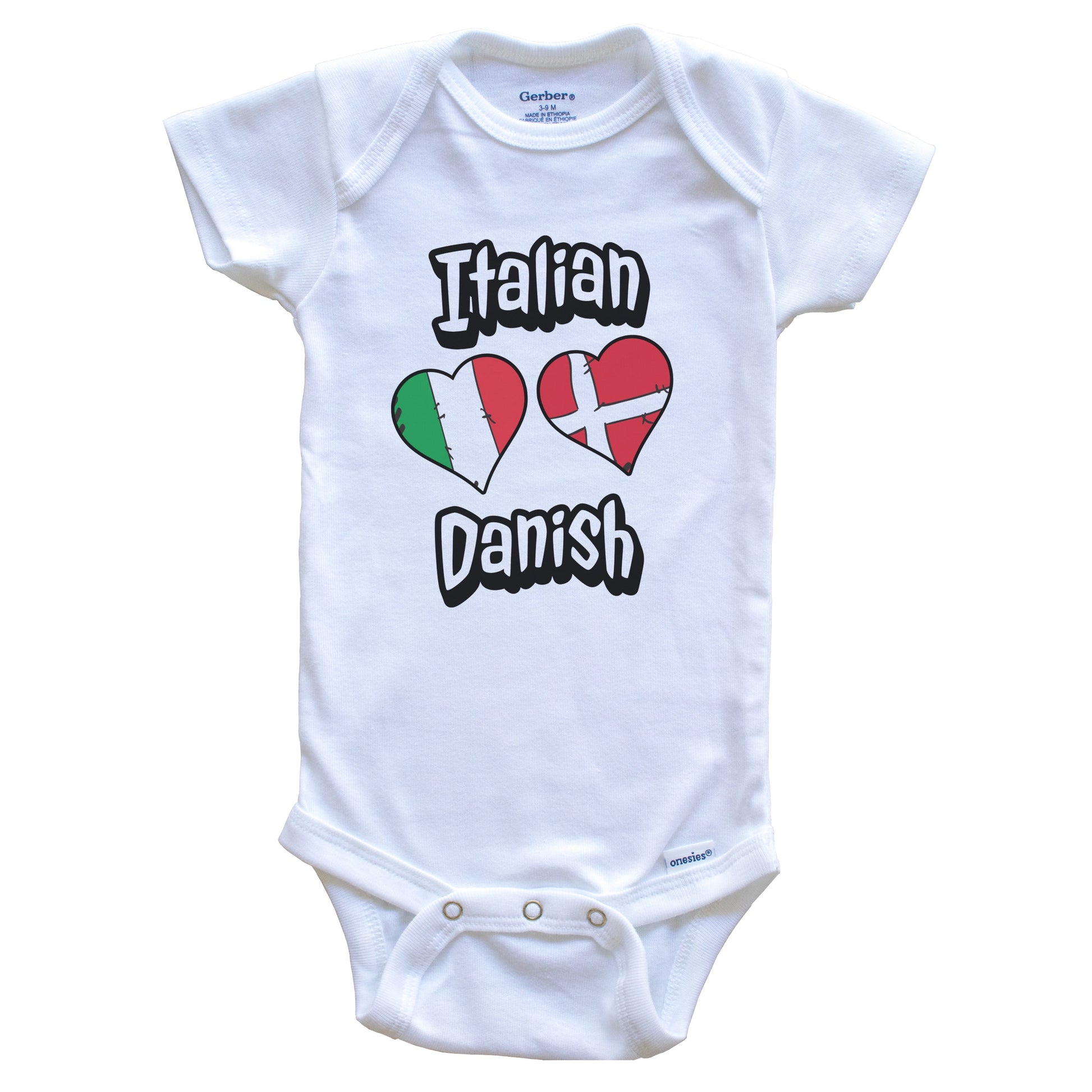 Italian Danish Flag Heart Combo Italy Denmark Baby Bodysuit