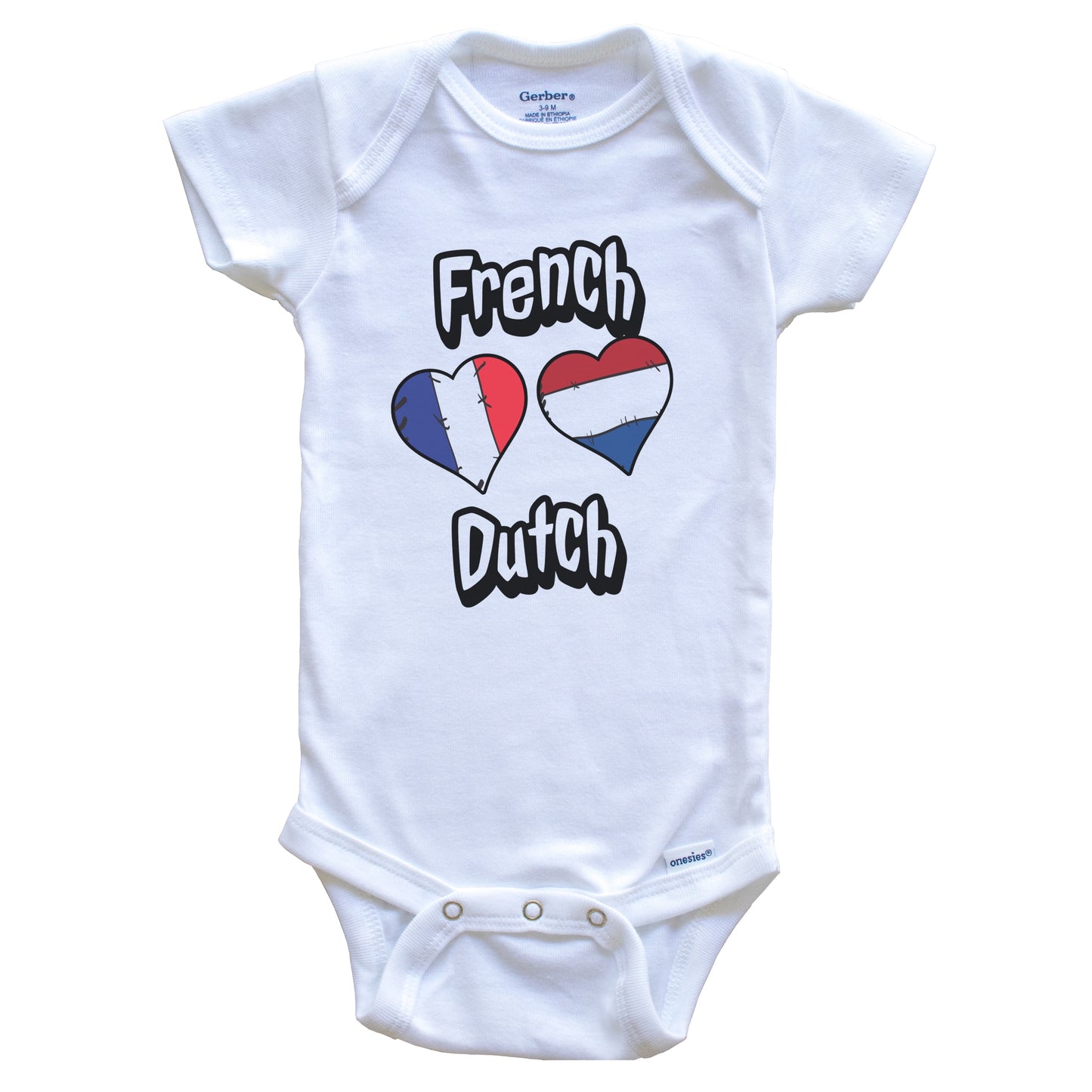 French Dutch Flag Heart Combo France Netherlands Baby Bodysuit